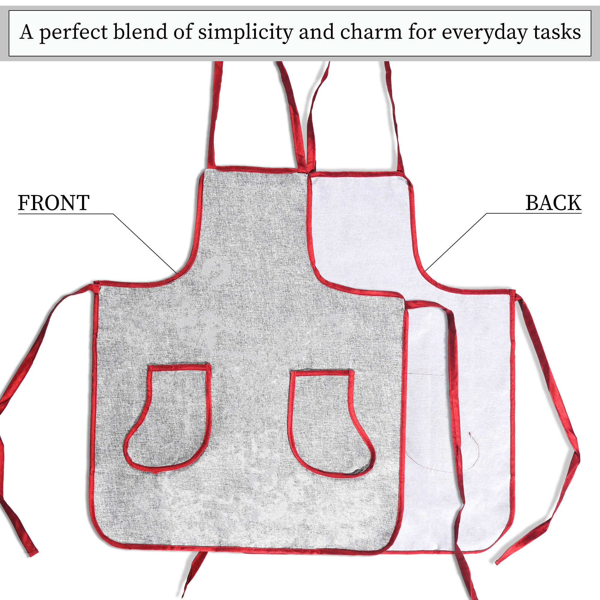 Kuber Industries Jute Apron for Kitchen with 2 Pockets  Lightweight  Machine Washable Cooking Aprons for Women  Men - Ideal for Home  Restaurant  Silver