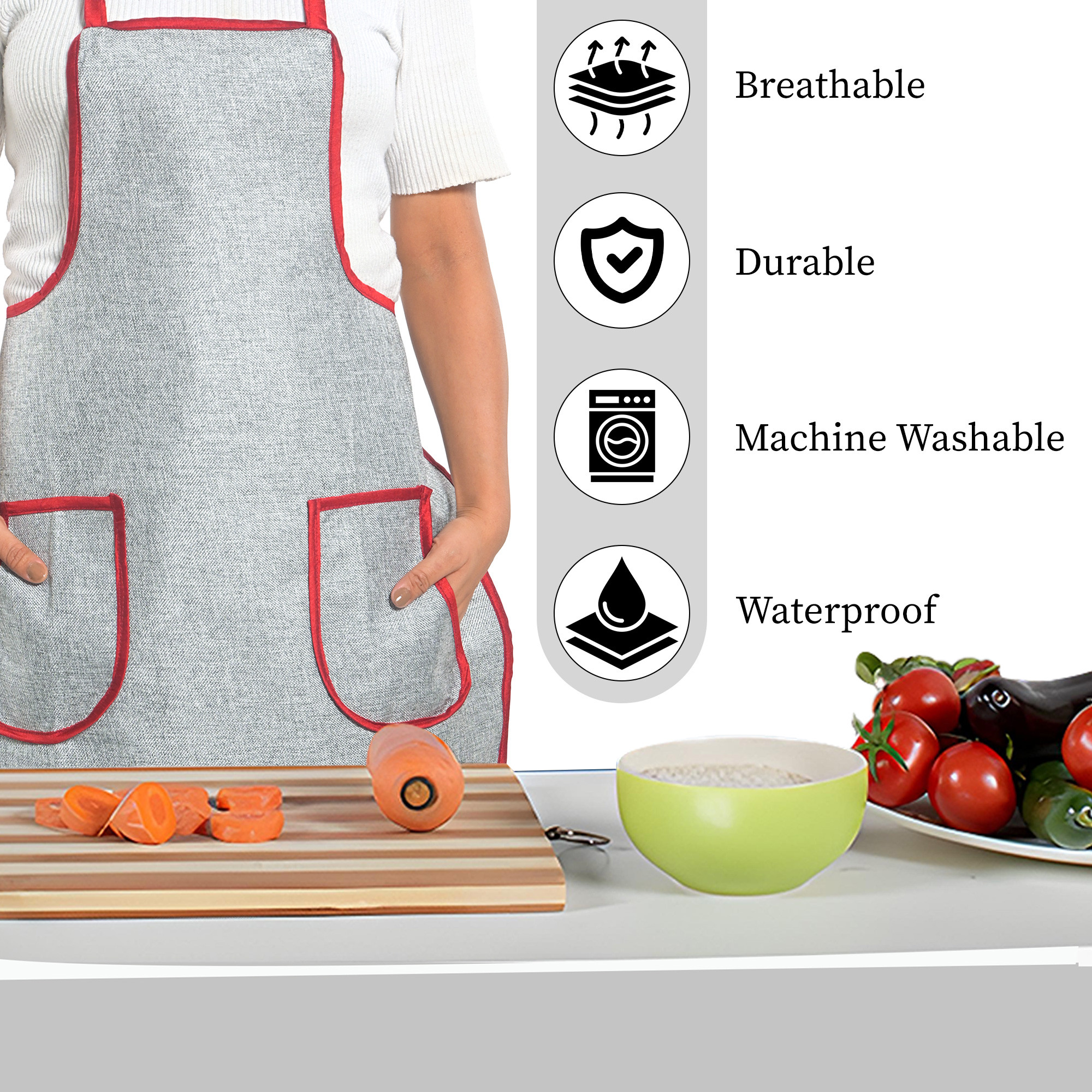 Kuber Industries Jute Apron for Kitchen with 2 Pockets  Lightweight  Machine Washable Cooking Aprons for Women  Men - Ideal for Home  Restaurant  Silver