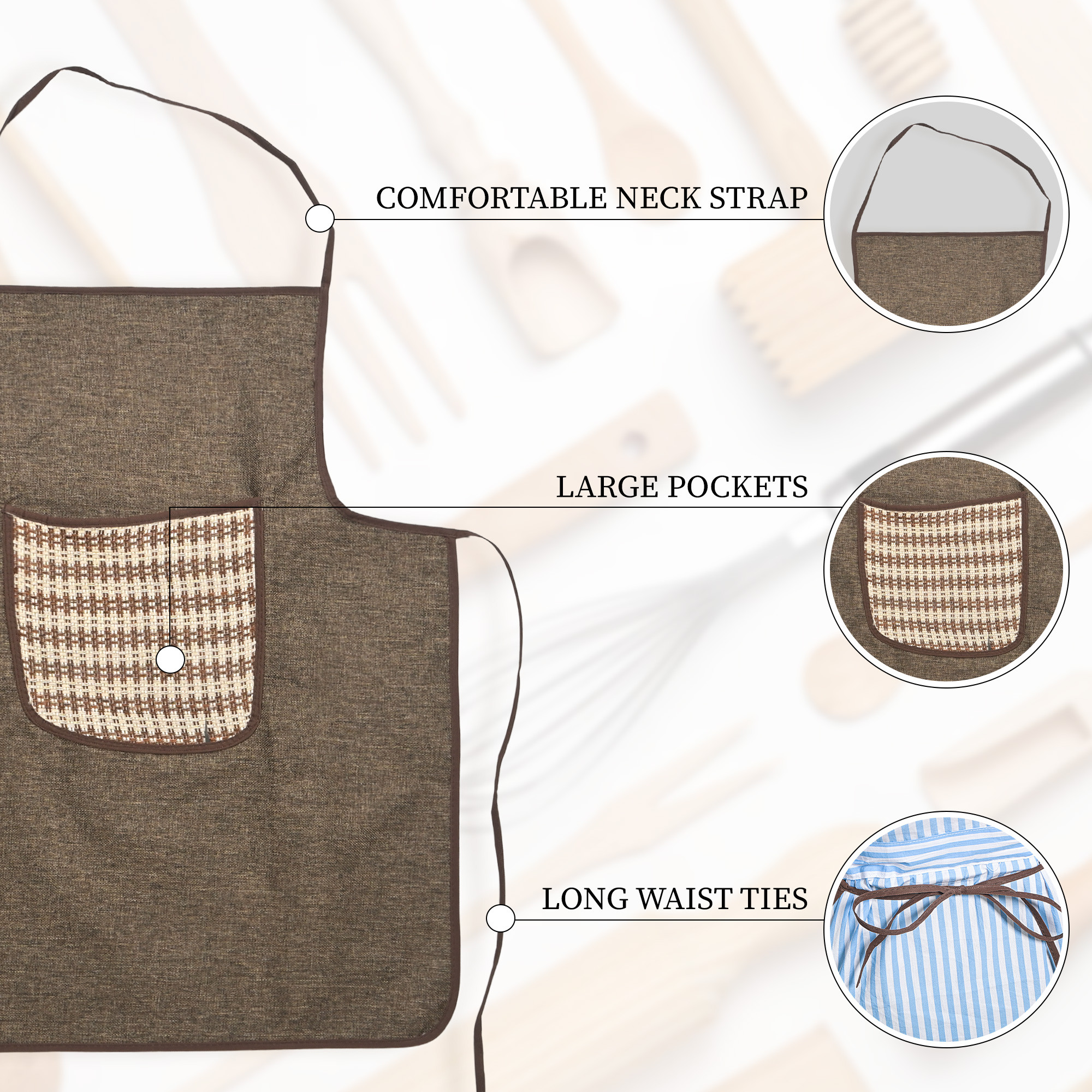 Kuber Industries Jute Apron for Kitchen with Big Front Pocket  Chef Apron for Women and Men  Kitchen Dress for Cooking  One Size Fits Most  Big Patta - Brown