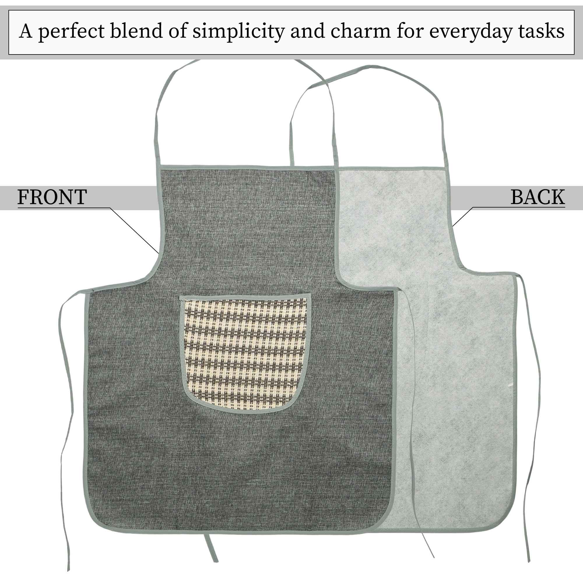 Kuber Industries Jute Apron for Kitchen with Big Front Pocket  Chef Apron for Women and Men  Kitchen Dress for Cooking  One Size Fits Most  Big Patta - Grey