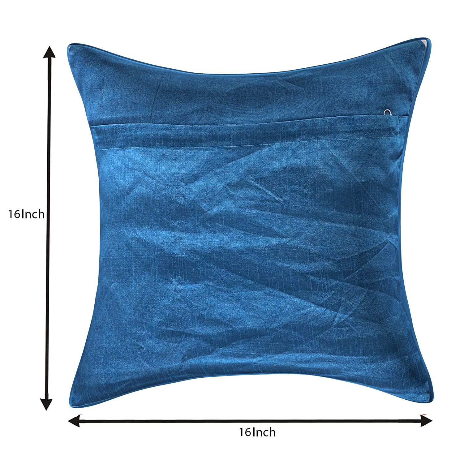 Kuber Industries Jute Blend Decorative Square Throw Pillow Cover Cushion Covers Pillowcase, Home Decor Decorations for Sofa Couch Bed Chair 16x16 Inch-(Blue)
