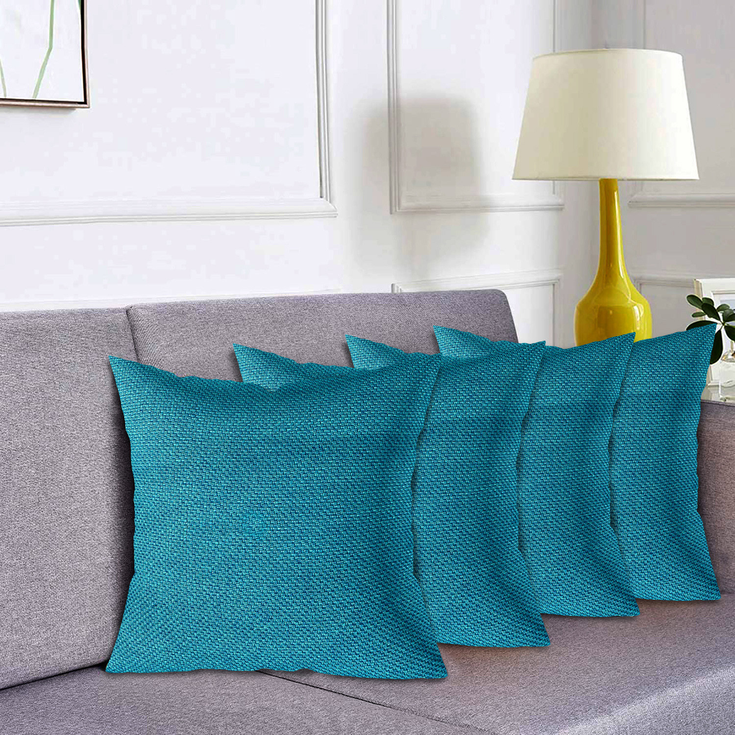 Kuber Industries Jute Cotton Decorative Square Cushion Cover, Cushion Case For Sofa Couch Bed 16x16 Inch-(Blue)