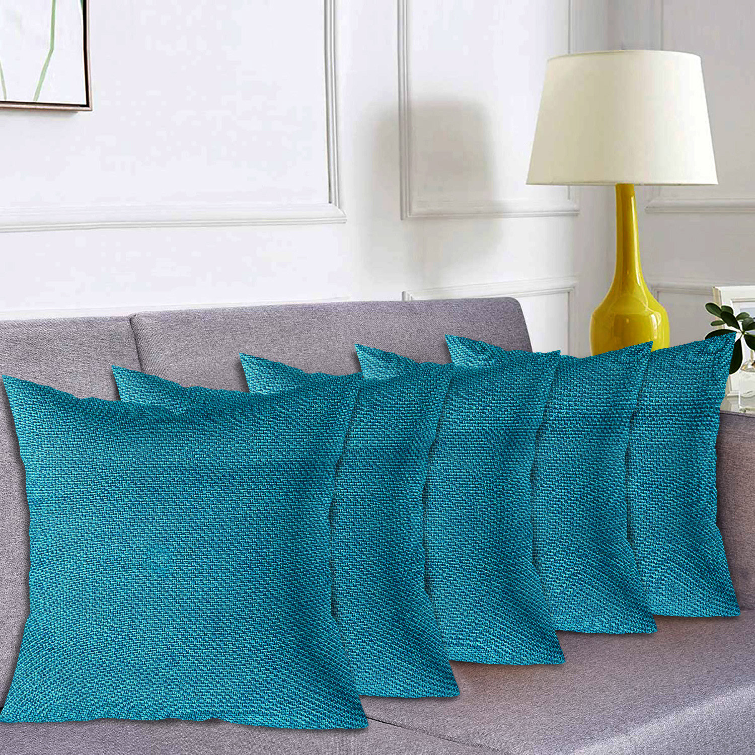 Kuber Industries Jute Cotton Decorative Square Cushion Cover, Cushion Case For Sofa Couch Bed 16x16 Inch-(Blue)