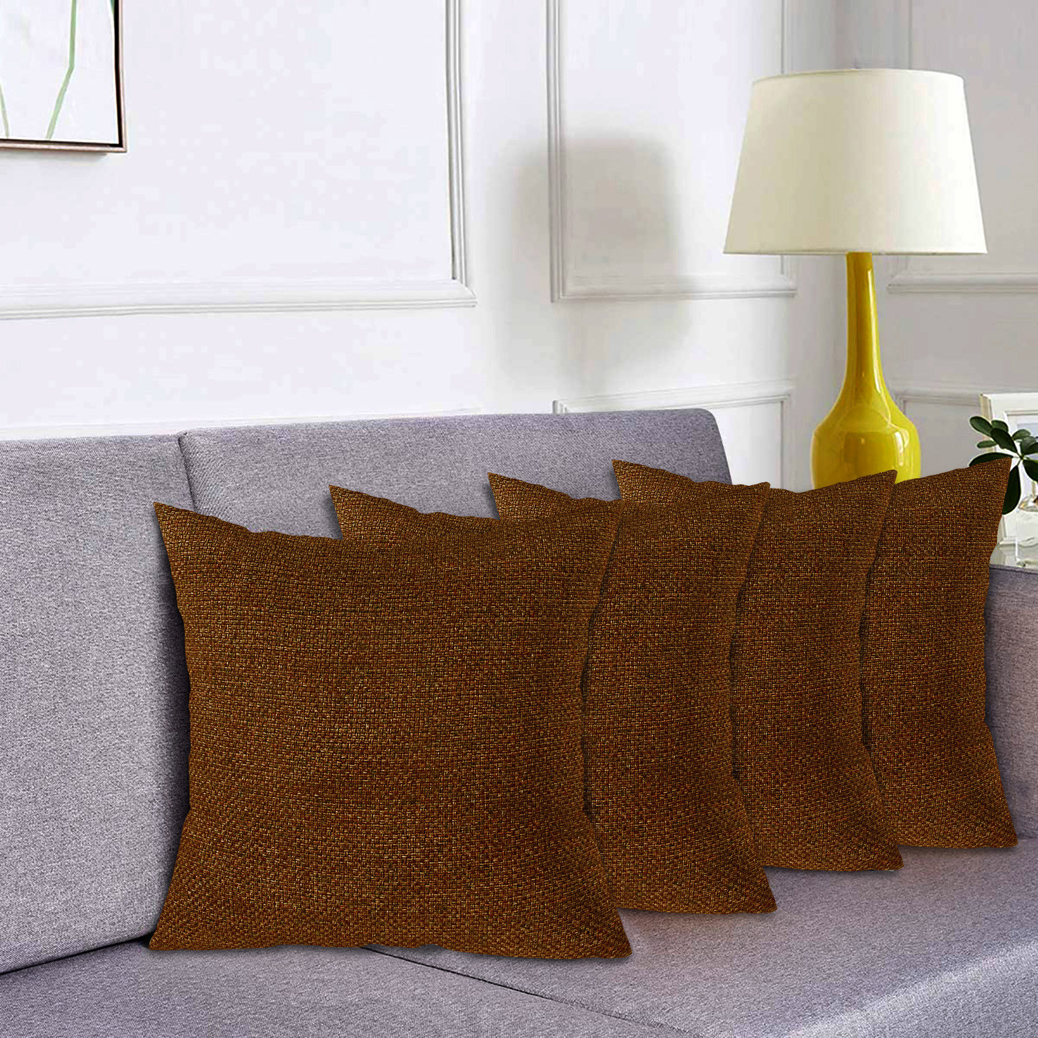 Kuber Industries Jute Cotton Decorative Square Cushion Cover, Cushion Case For Sofa Couch Bed 16x16 Inch-(Brown)