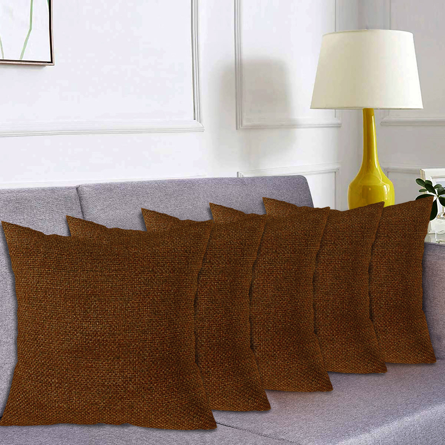 Kuber Industries Jute Cotton Decorative Square Cushion Cover, Cushion Case For Sofa Couch Bed 16x16 Inch-(Brown)