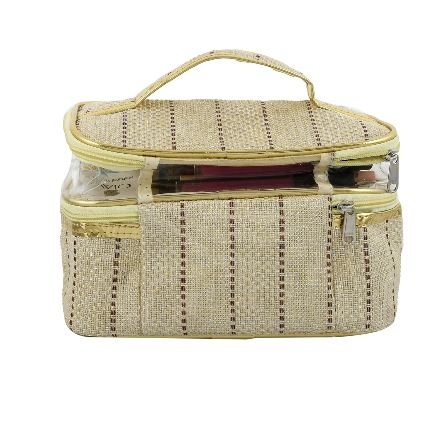 Kuber Industries Jute Design Make Up Kit Cum Cosmetic Kit, Jewellery Kit, Pouches for travel accessories (Cream) -CTKTC38975