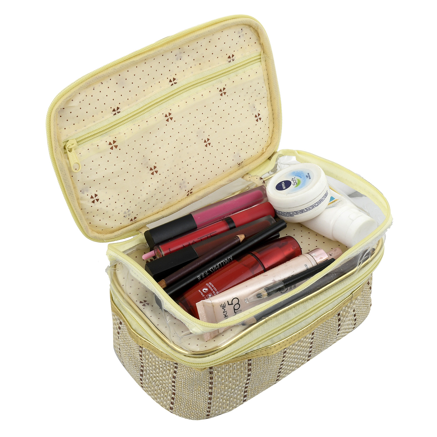 Kuber Industries Jute Design Make Up Kit Cum Cosmetic Kit, Jewellery Kit, Pouches for travel accessories (Cream) -CTKTC38975