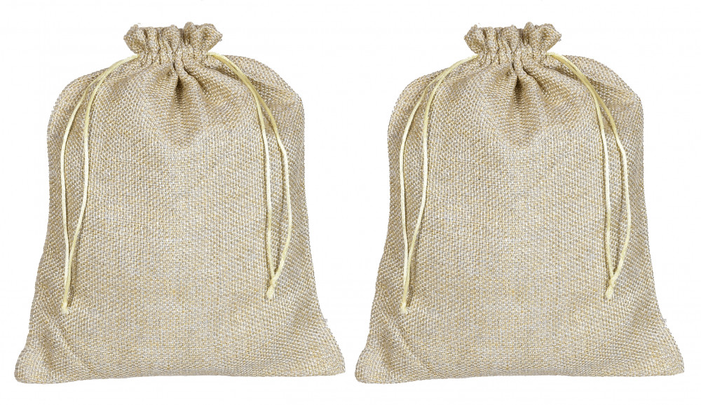 Kuber Industries Jute Large Size Gift Bags With Drawstring For Gifts Jewelry And Storage-(Gold)