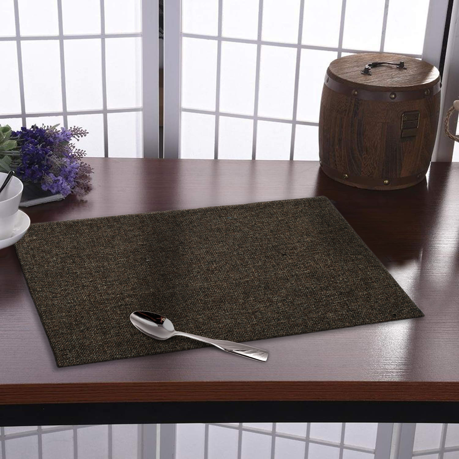 Kuber Industries Jute Table Placemat for Home, Hotels, Set of 6 (Black)