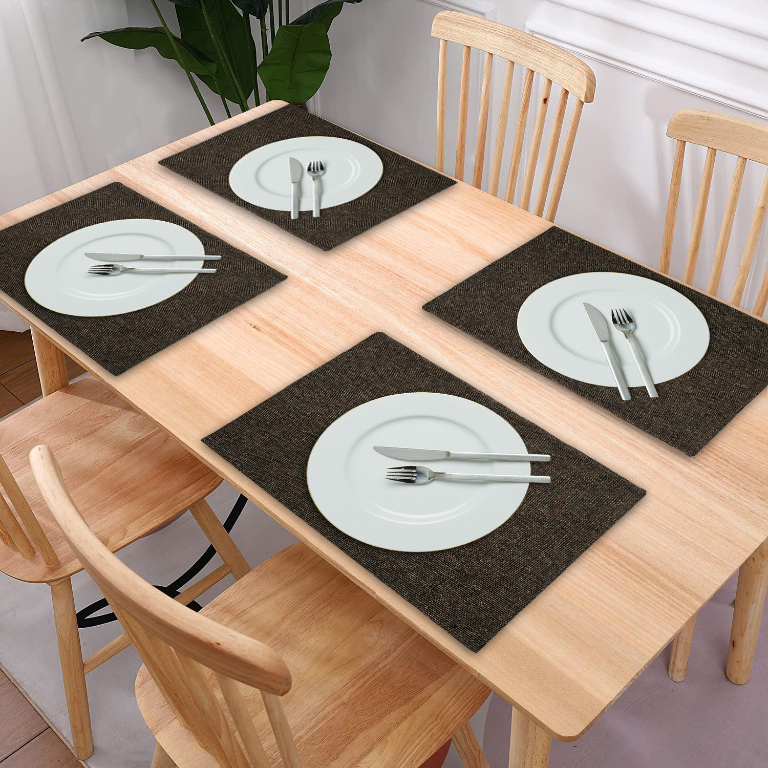 Kuber Industries Jute Table Placemat for Home, Hotels, Set of 6 (Black)