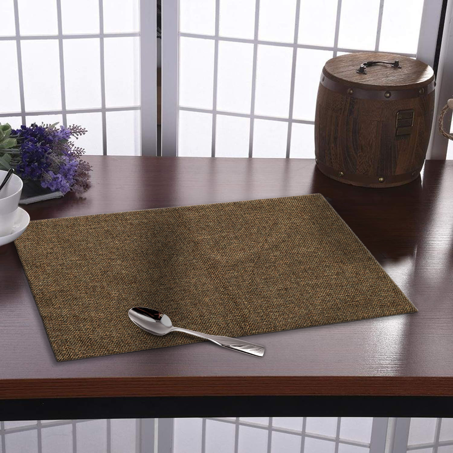 Kuber Industries Jute Table Placemat for Home, Hotels, Set of 6 (Brown)
