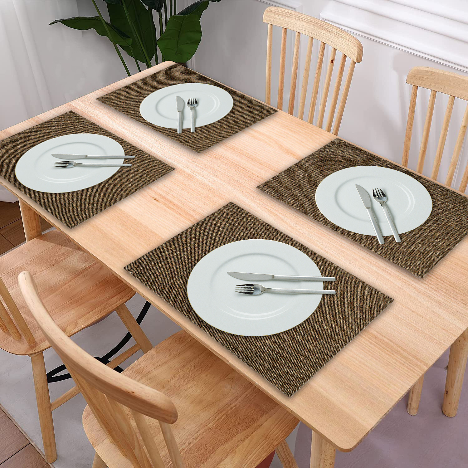 Kuber Industries Jute Table Placemat for Home, Hotels, Set of 6 (Brown)