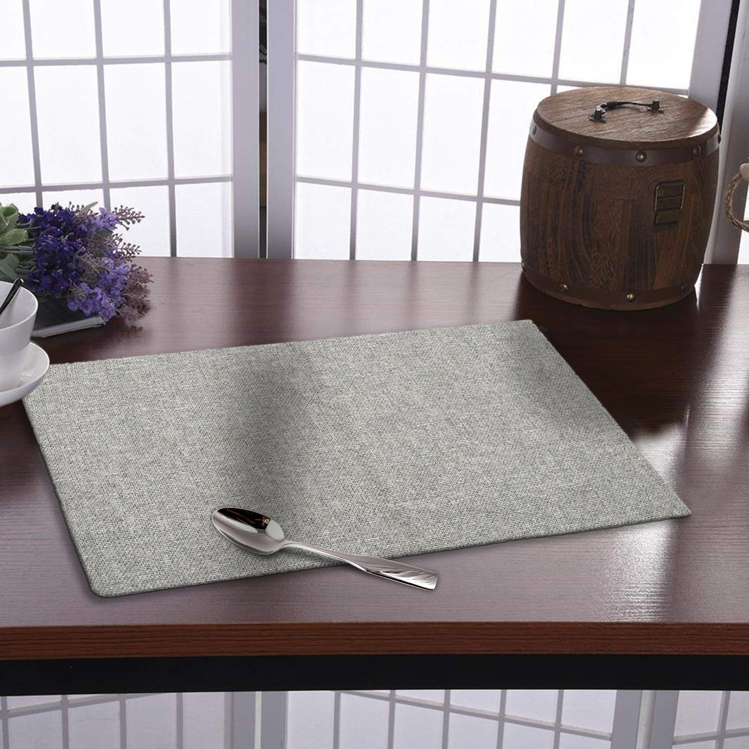 Kuber Industries Jute Table Placemat for Home, Hotels, Set of 6 (Grey)