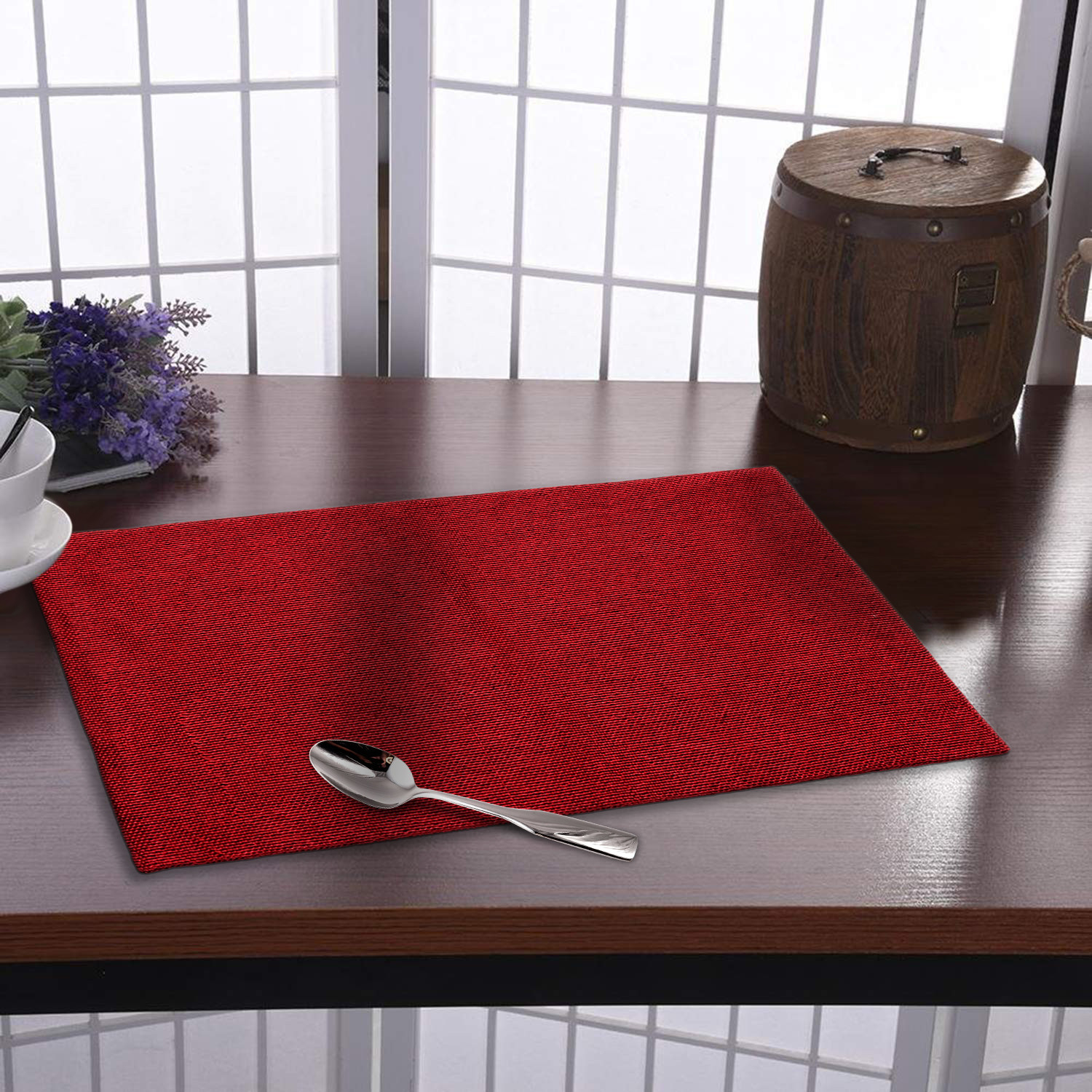 Kuber Industries Jute Table Placemat for Home, Hotels, Set of 6 (Maroon)