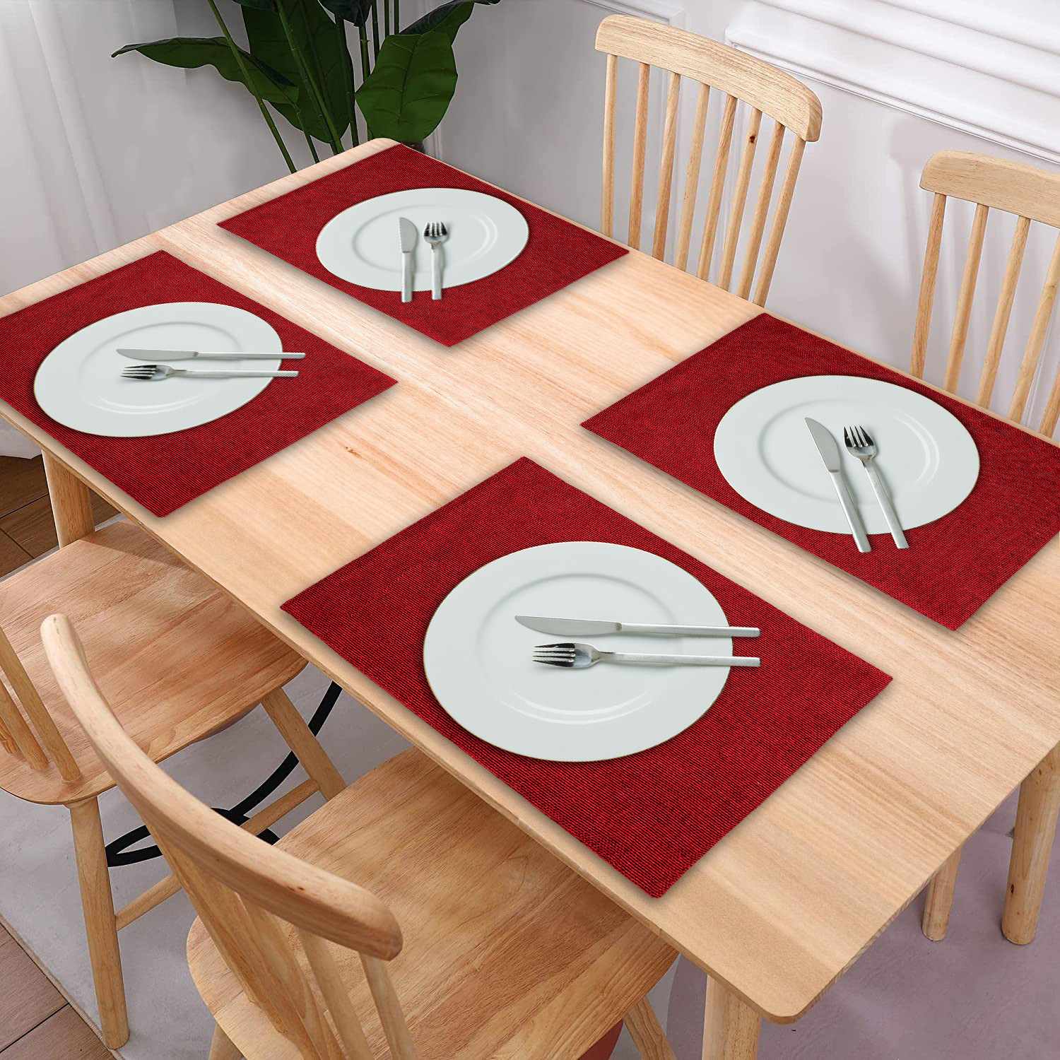 Kuber Industries Jute Table Placemat for Home, Hotels, Set of 6 (Maroon)