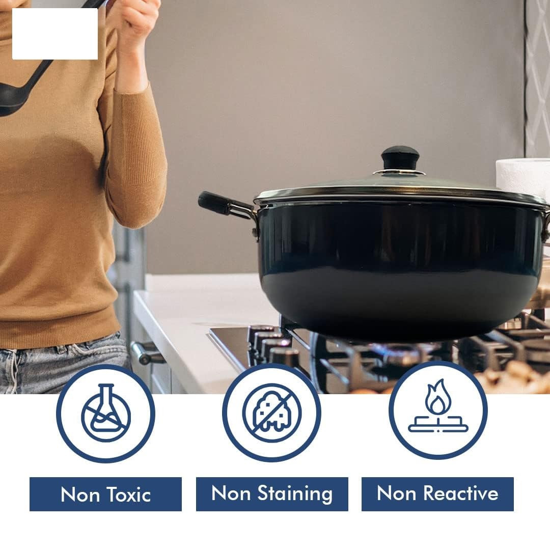 Kuber Industries Kadai with Glass Lid | Induction Riveted Handle | Heat Surround Cooking | Stove & Induction Cookware | Triply Kadai | Extra Deep Kadai | 2.8 Ltr | Black