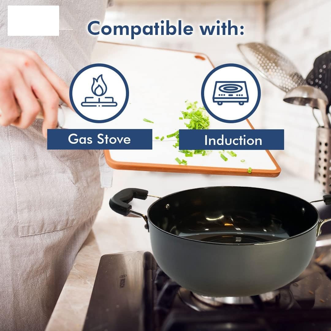 Kuber Industries Kadai with Glass Lid | Induction Riveted Handle | Heat Surround Cooking | Stove & Induction Cookware | Triply Kadai | Extra Deep Kadai | 2.8 Ltr | Black