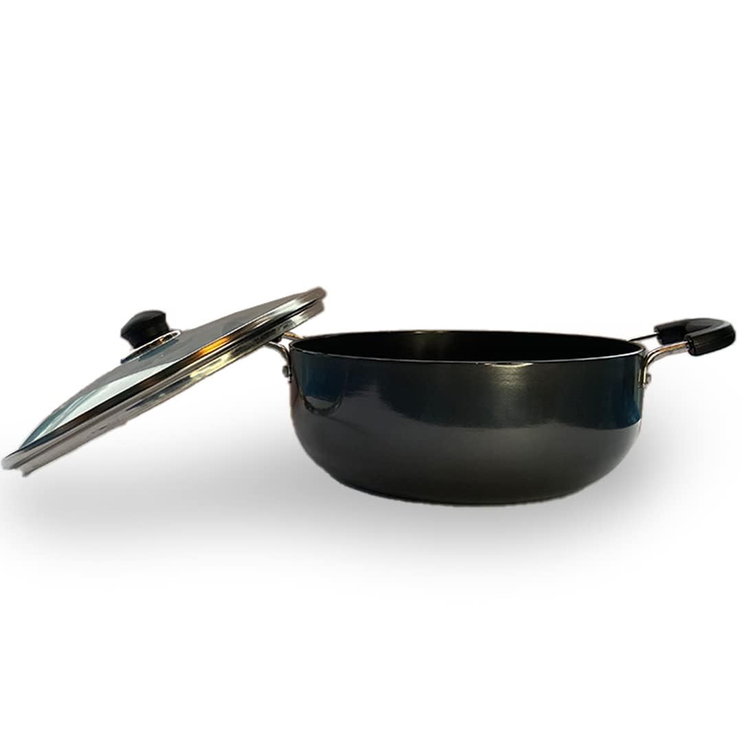 Kuber Industries Kadai with Glass Lid | Induction Riveted Handle | Heat Surround Cooking | Stove & Induction Cookware | Triply Kadai | Extra Deep Kadai | 4.4 Ltr | Black