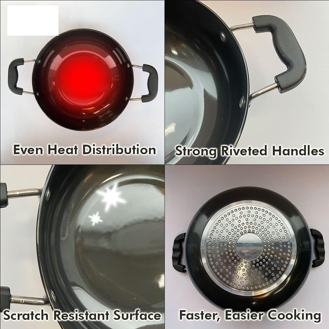 Kuber Industries Kadai with Glass Lid | Induction Riveted Handle | Heat Surround Cooking | Stove & Induction Cookware | Triply Kadai | Extra Deep Kadai | 4.4 Ltr | Black