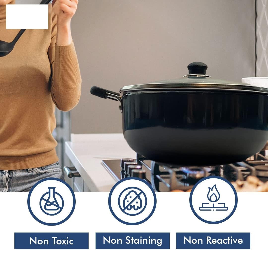 Kuber Industries Kadai with Glass Lid | Induction Riveted Handle | Heat Surround Cooking | Stove & Induction Cookware | Triply Kadai | Extra Deep Kadai | 4.4 Ltr | Black