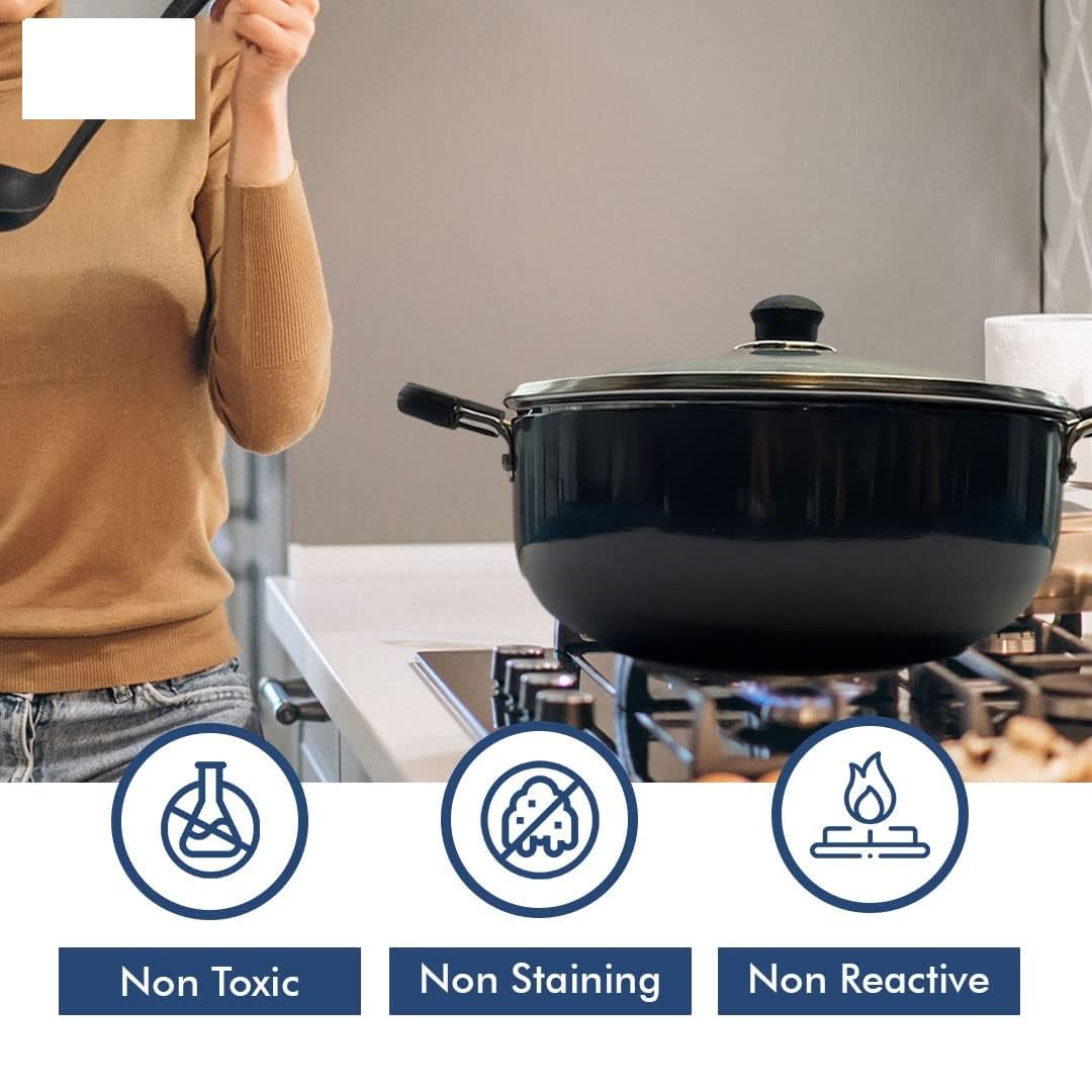 Kuber Industries Kadai with Glass Lid | Induction Riveted Handle | Heat Surround Cooking | Stove & Induction Cookware | Triply Kadai | Extra Deep Kadai | 2.4 Ltr | Black