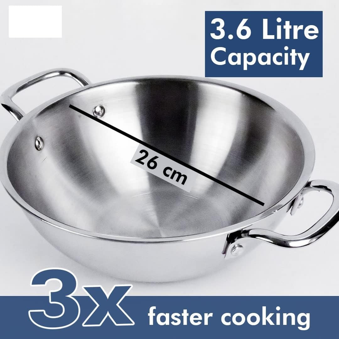 Kuber Industries Kadai with Glass Lid | Induction Riveted Handle | Heat Surround Cooking | Stove & Induction Cookware | Triply Kadai | Extra Deep Kadai | 3.6 Ltr | Black