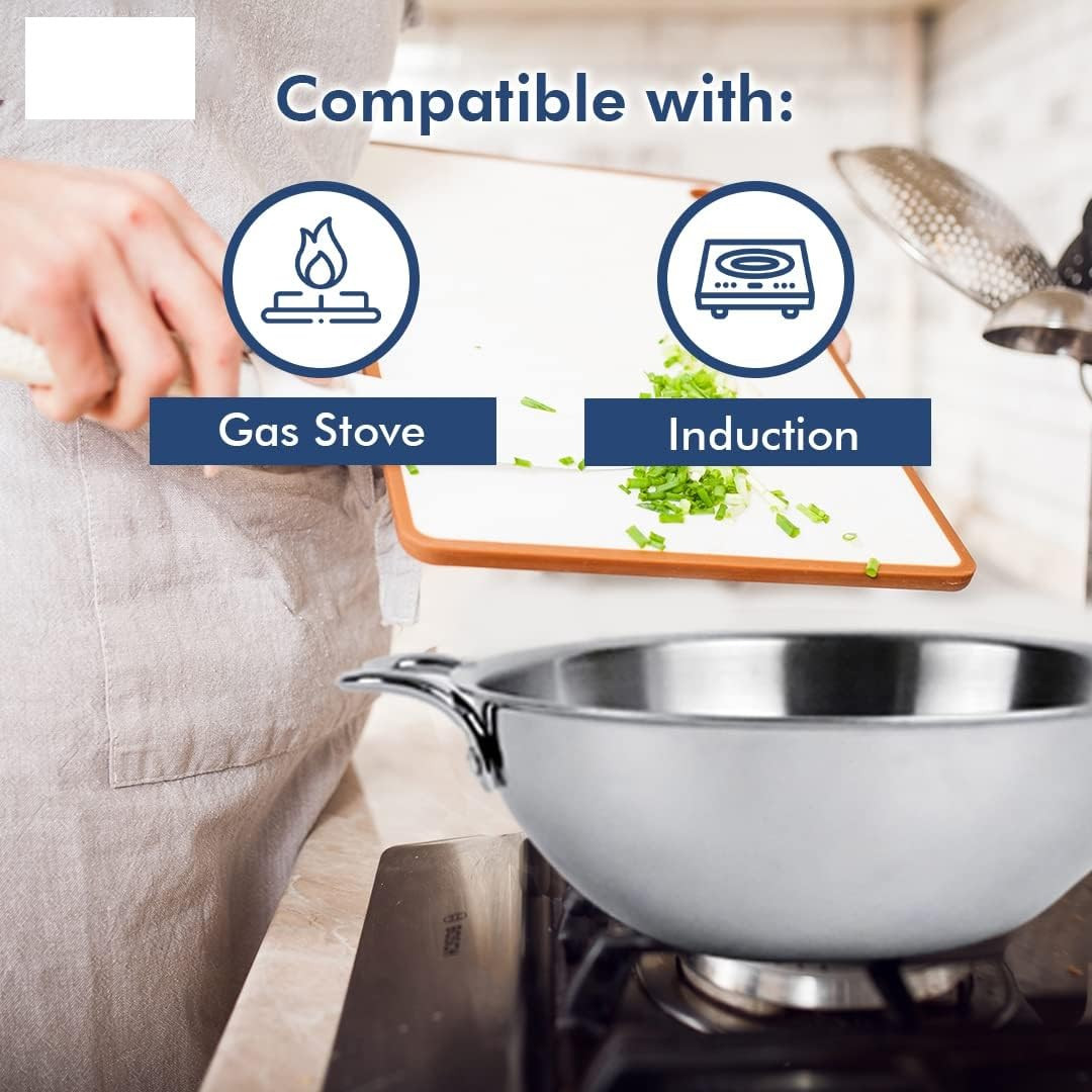 Kuber Industries Kadai with Lid | Triply Kadai With Lid | Induction Riveted Handle | Heat Surround Cooking | Stove & Induction Cookware | Extra Deep Frying Pan | 1.6 Ltr | Silver