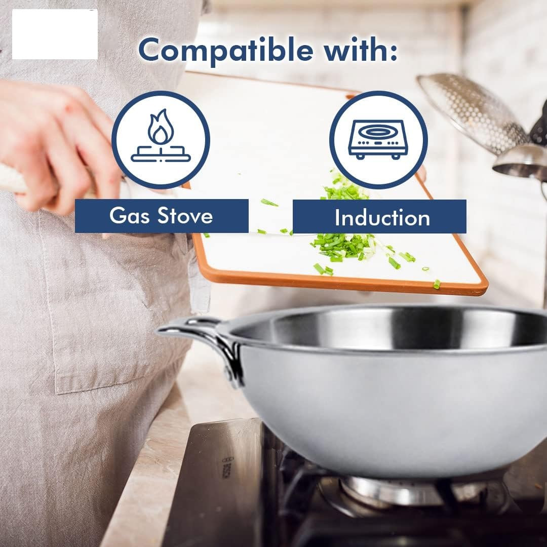 Kuber Industries Kadai with Lid | Triply Kadai With Lid | Induction Riveted Handle | Heat Surround Cooking | Stove & Induction Cookware | Extra Deep Frying Pan | 2.6 Ltr | Silver