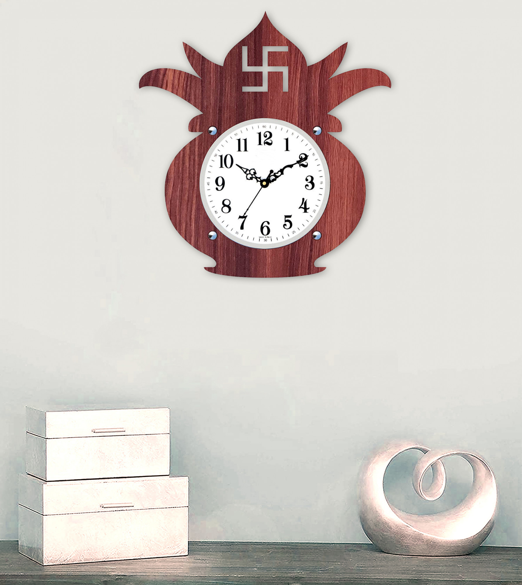 Kuber Industries Kalash Design Wooden Wall Clock (Dark Brown)-HS40KUBMART23953