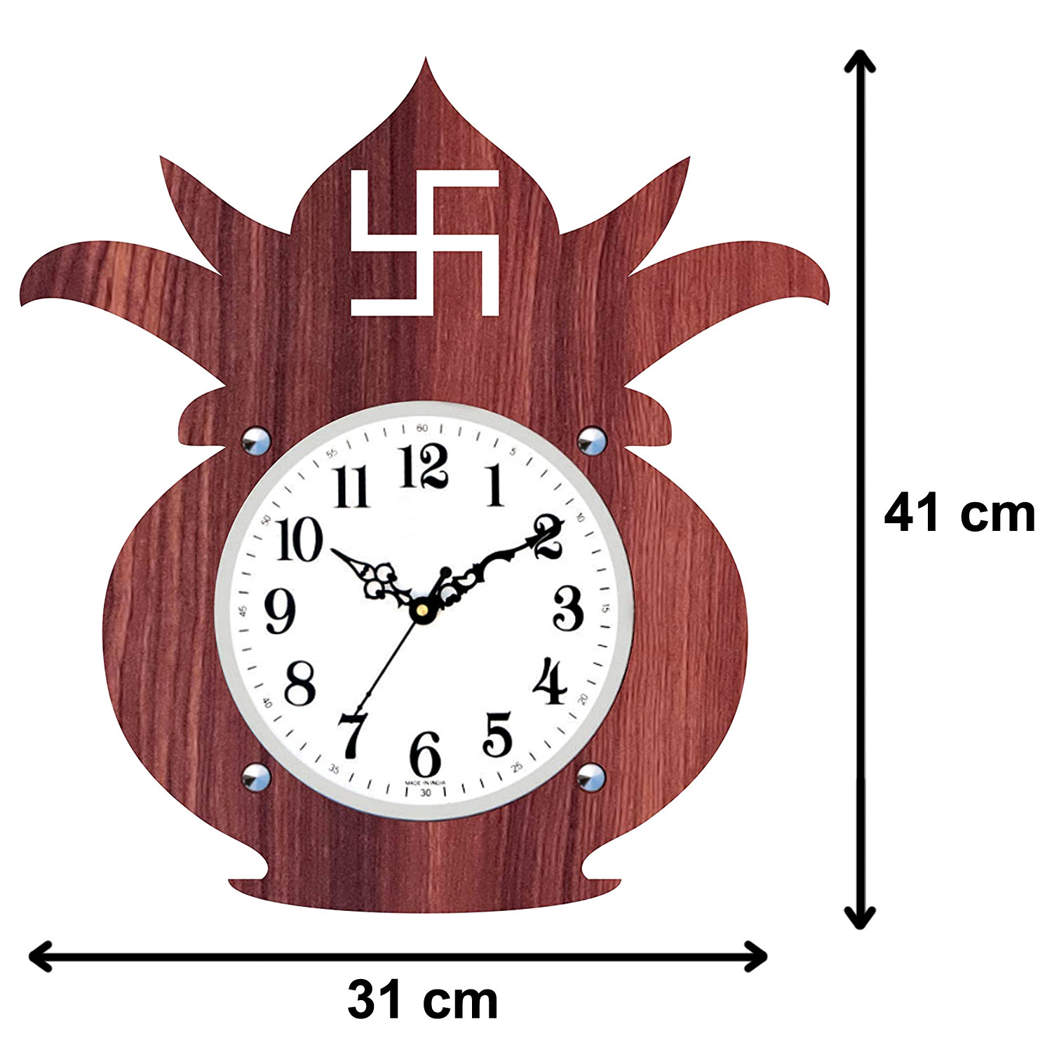 Kuber Industries Kalash Design Wooden Wall Clock (Dark Brown)-HS40KUBMART23953