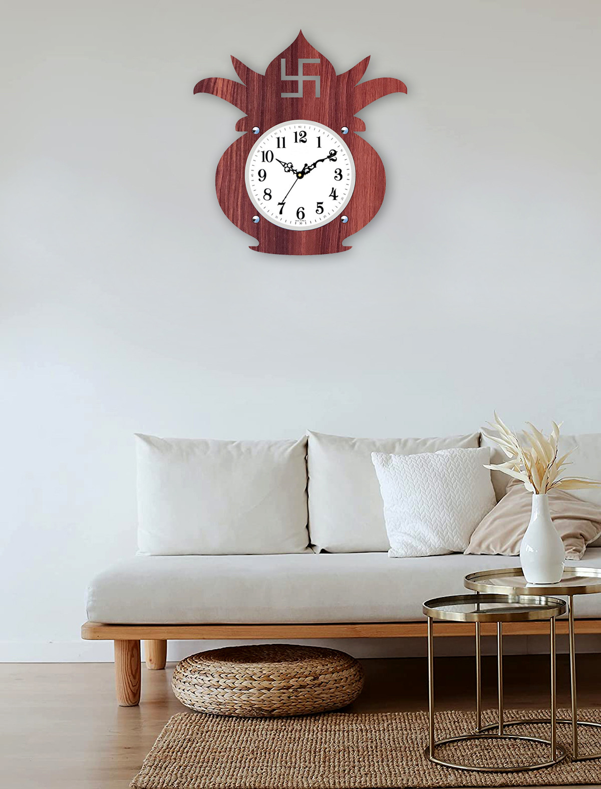 Kuber Industries Kalash Design Wooden Wall Clock (Dark Brown)-HS40KUBMART23953