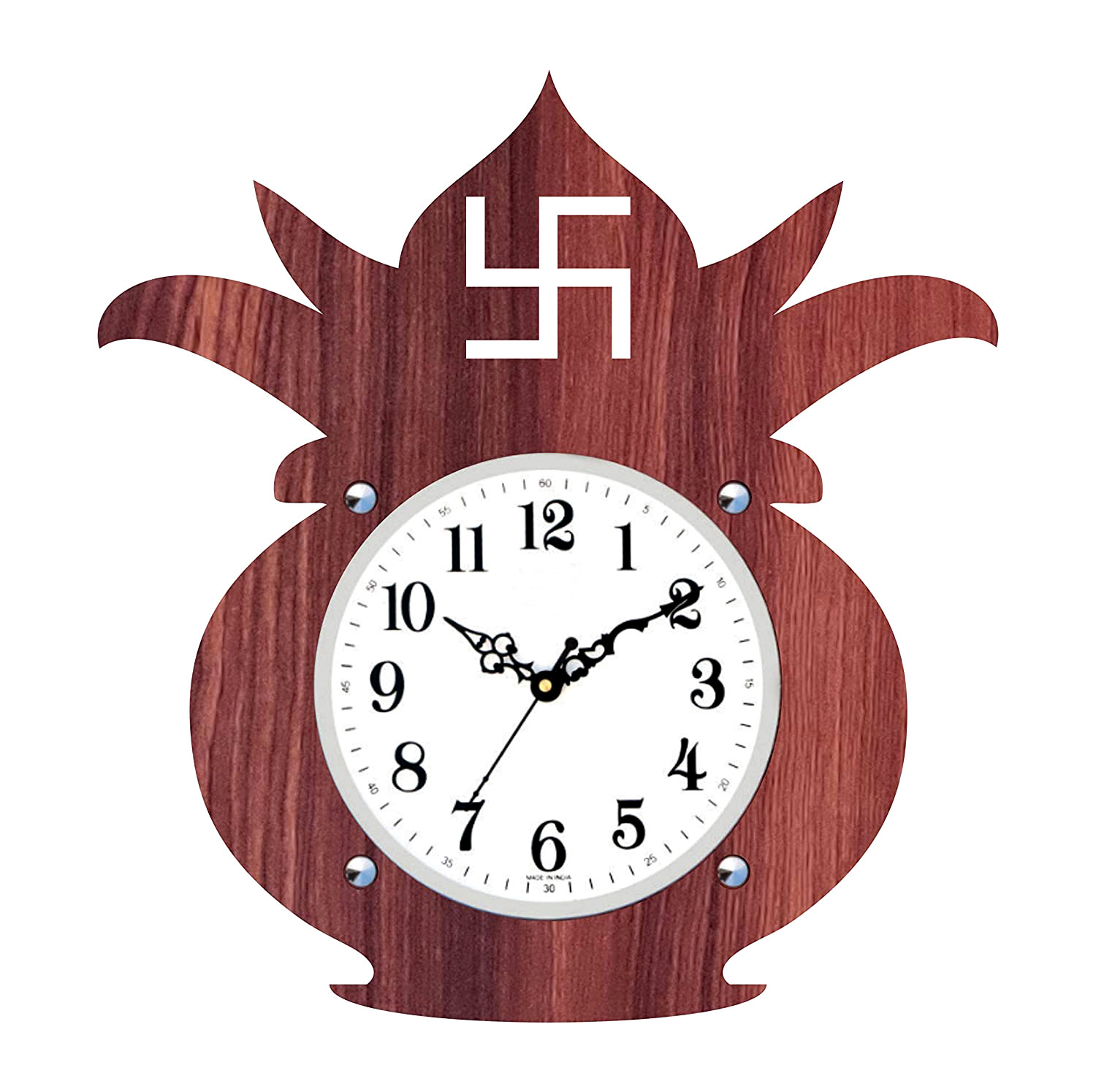 Kuber Industries Kalash Design Wooden Wall Clock (Dark Brown)-HS40KUBMART23953