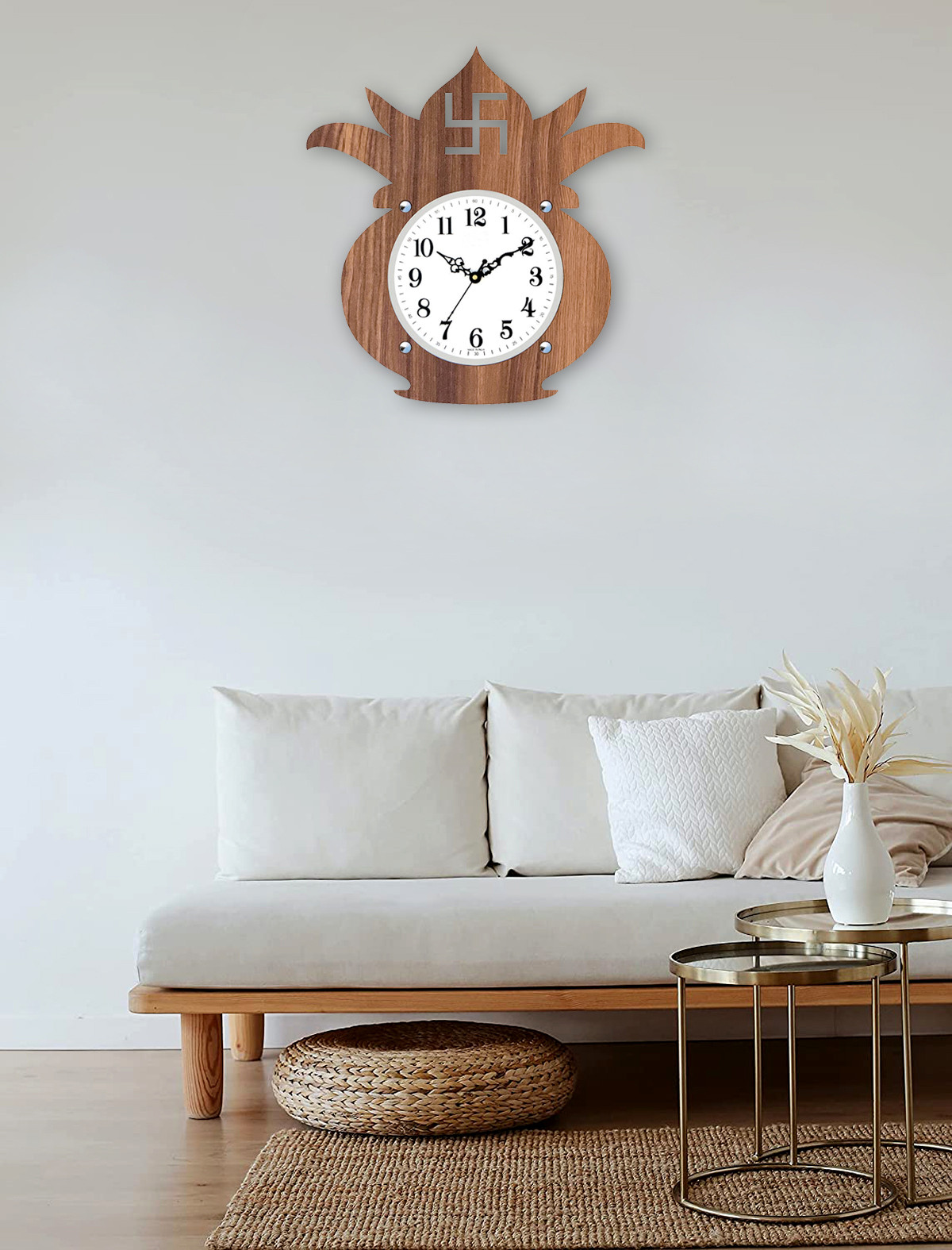 Kuber Industries Kalash Design Wooden Wall Clock (Light Brown)-HS40KUBMART23951