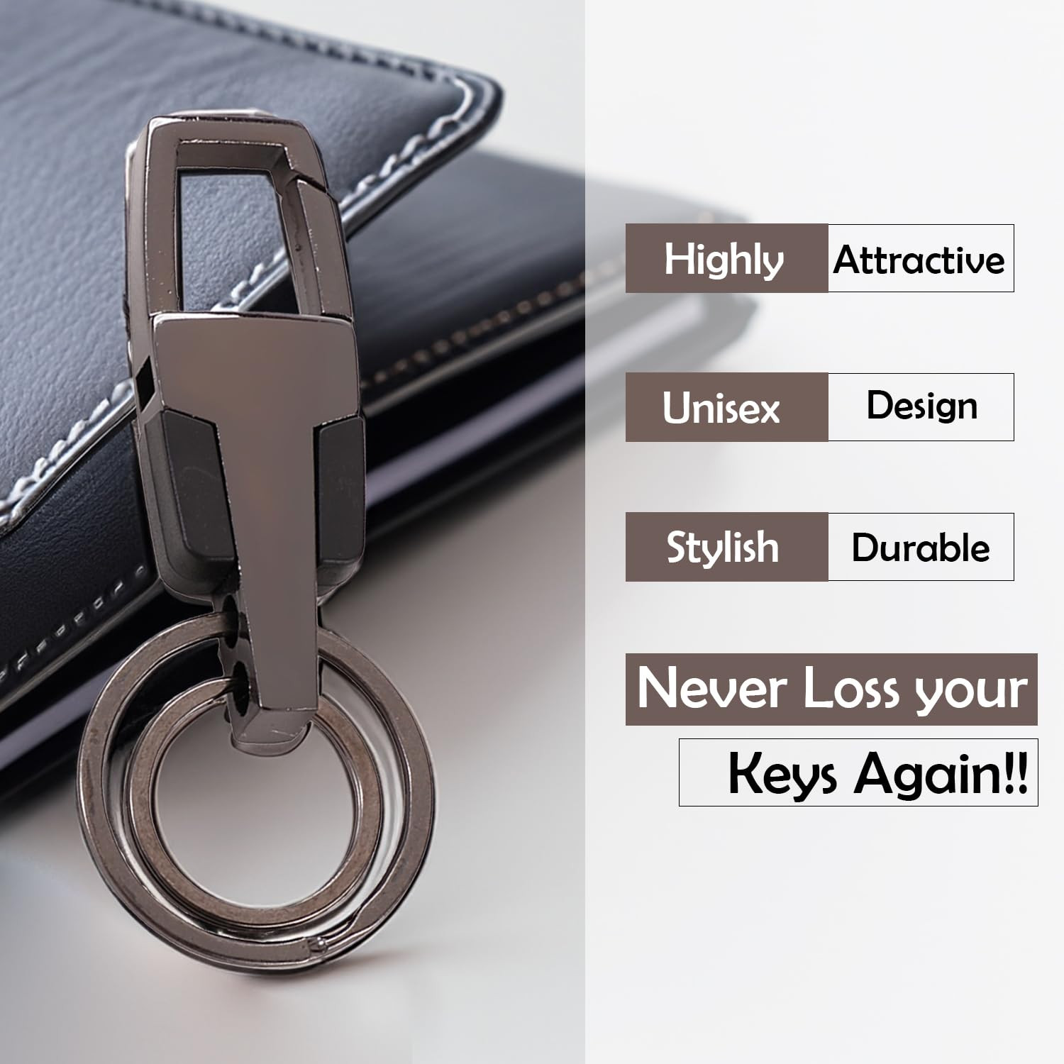 Kuber Industries Keychain/Keyring/Key Tag|Car Key Clip, Key Holder, Key Organizer|Pack of 2| (Grey)