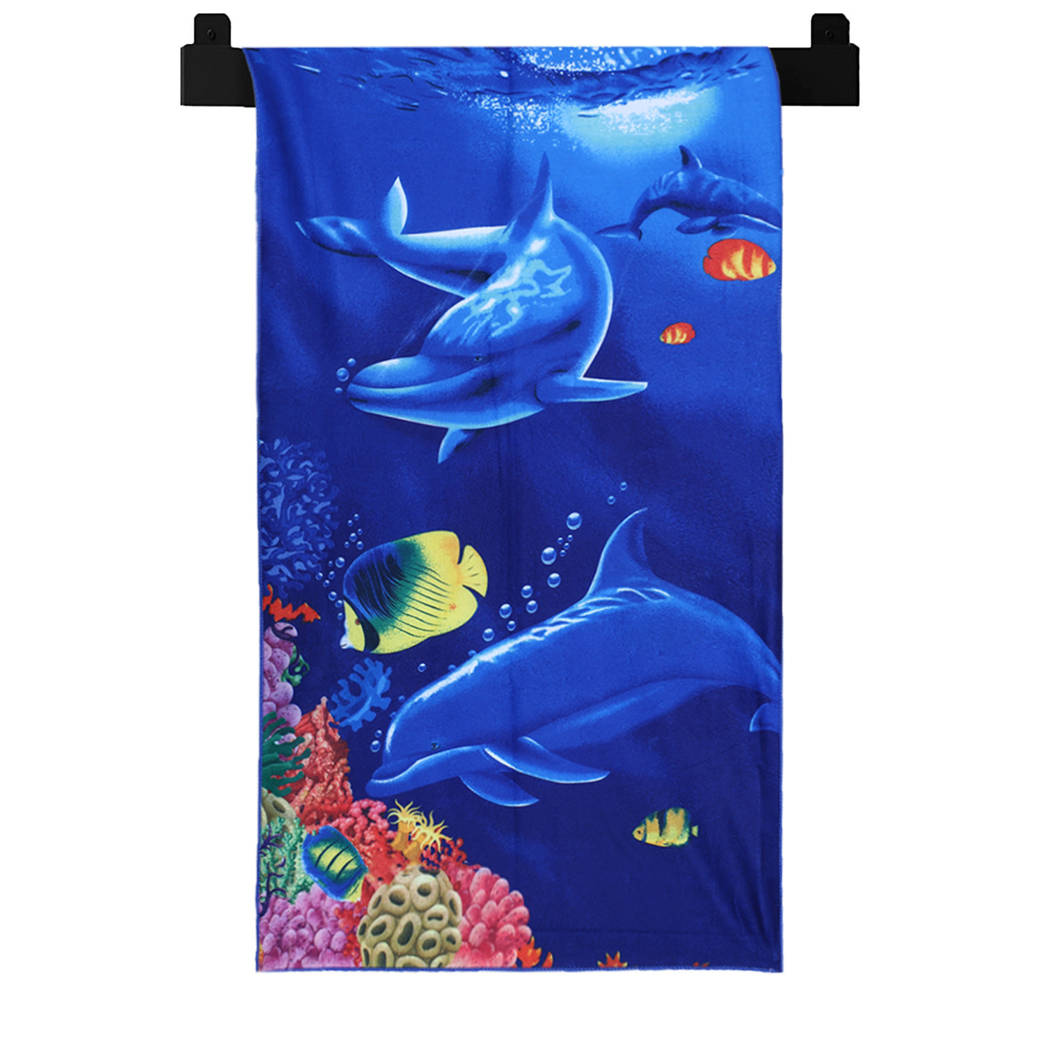 Kuber Industries Kids Bath Towel|Soft Cotton & Sides Stitched Baby Towel|Microfibered Super Absorbent Aquarium Pattern Towel for Infants,Toddler,55x26 Inch (Navy Blue)