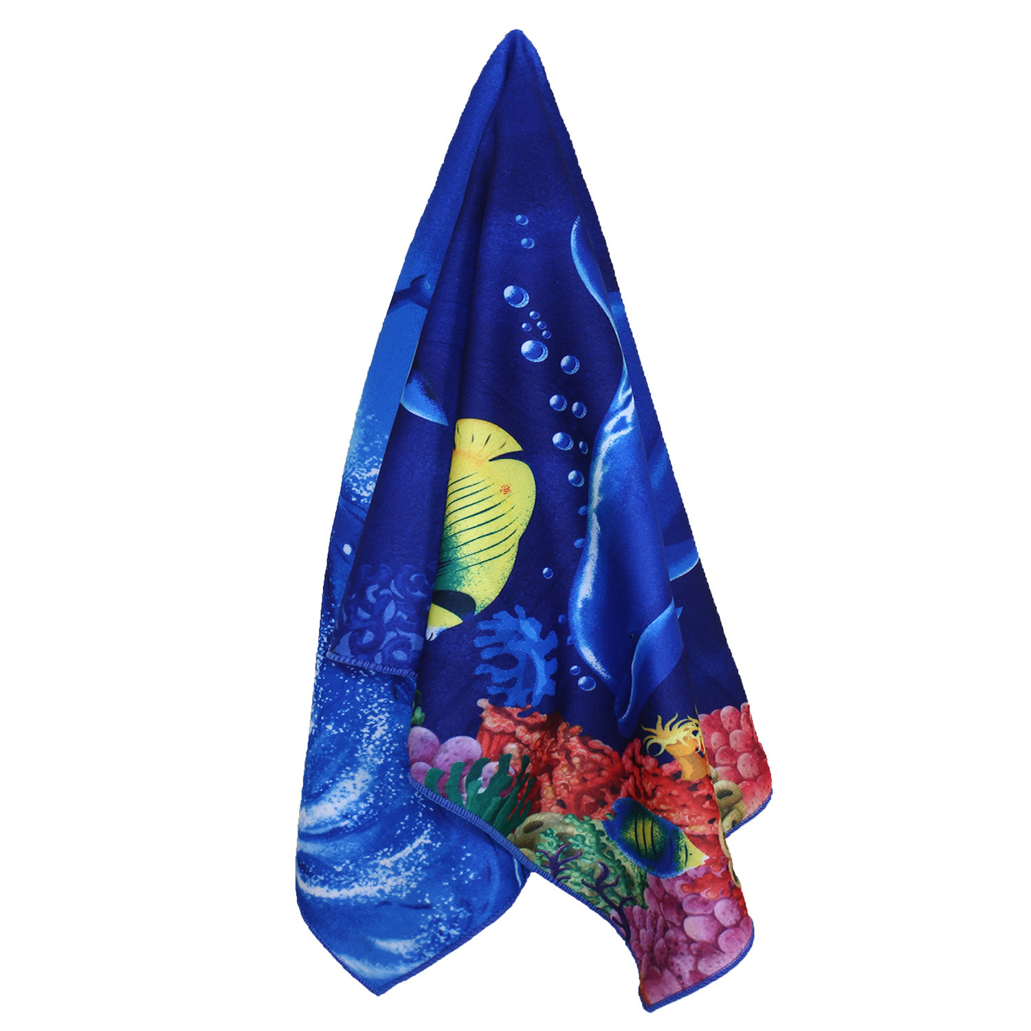 Kuber Industries Kids Bath Towel|Soft Cotton & Sides Stitched Baby Towel|Microfibered Super Absorbent Aquarium Pattern Towel for Infants,Toddler,55x26 Inch (Navy Blue)