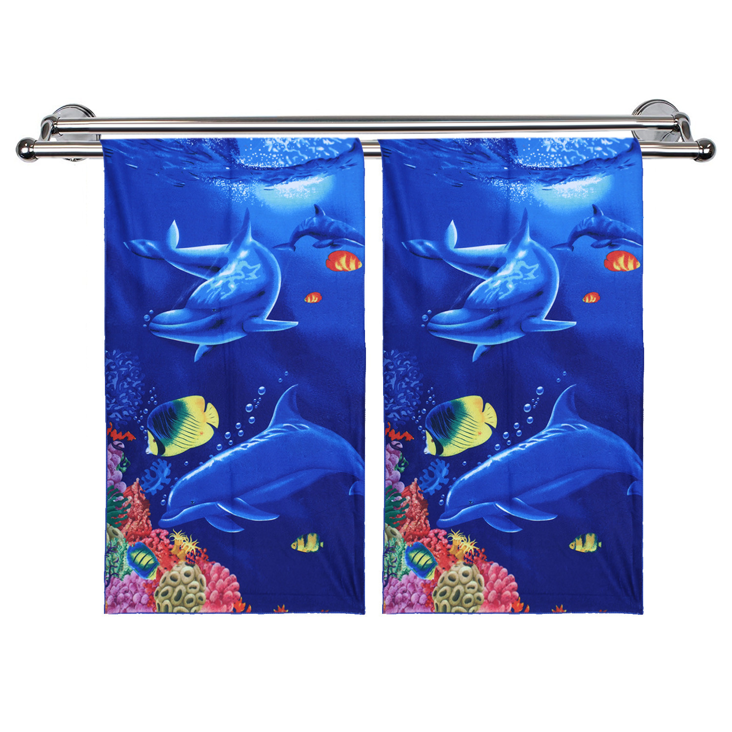 Kuber Industries Kids Bath Towel|Soft Cotton & Sides Stitched Baby Towel|Microfibered Super Absorbent Aquarium Pattern Towel for Infants,Toddler,55x26 Inch (Navy Blue)