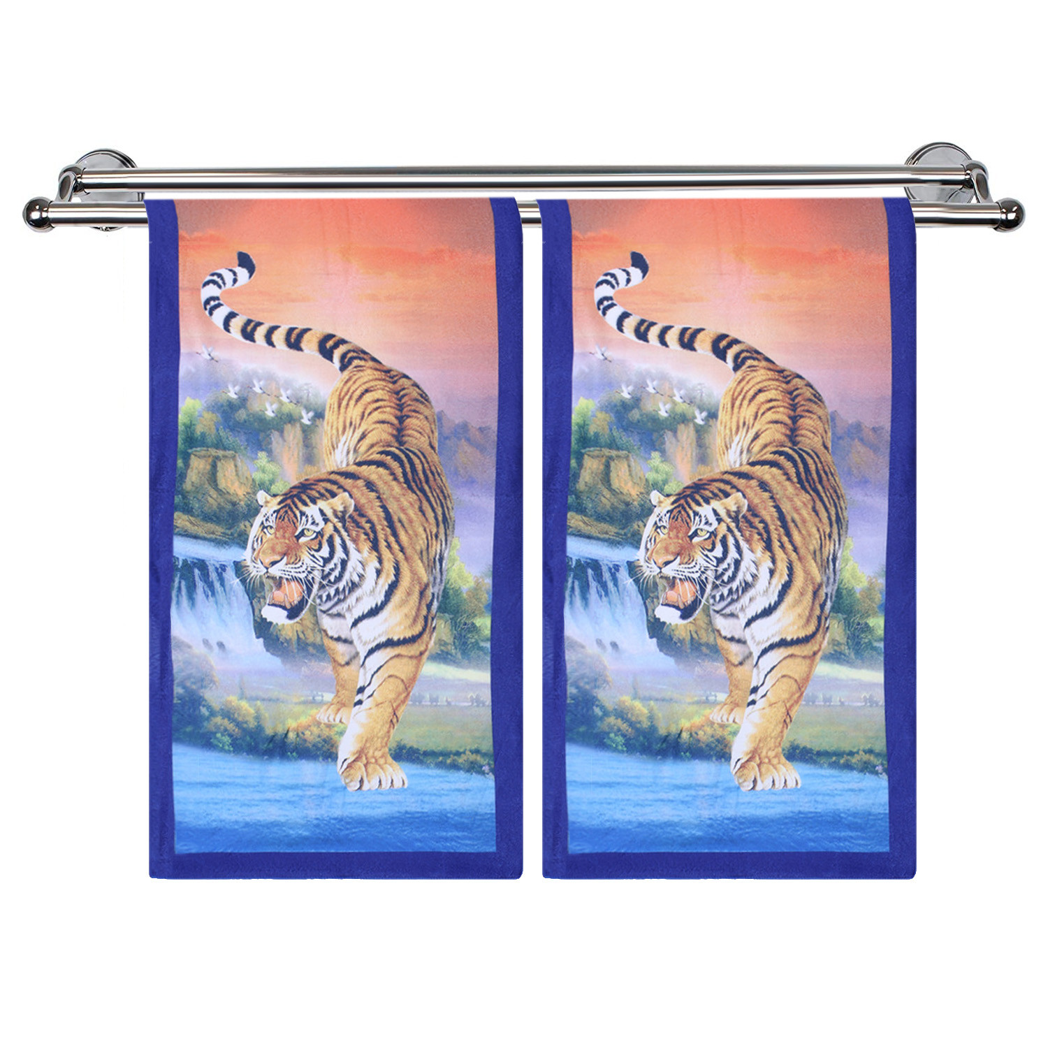 Kuber Industries Kids Bath Towel|Soft Cotton & Sides Stitched Baby Towel|Microfibered Super Absorbent Tiger Pattern Towel for Infants,Toddler,55x26 Inch (Multicolor)