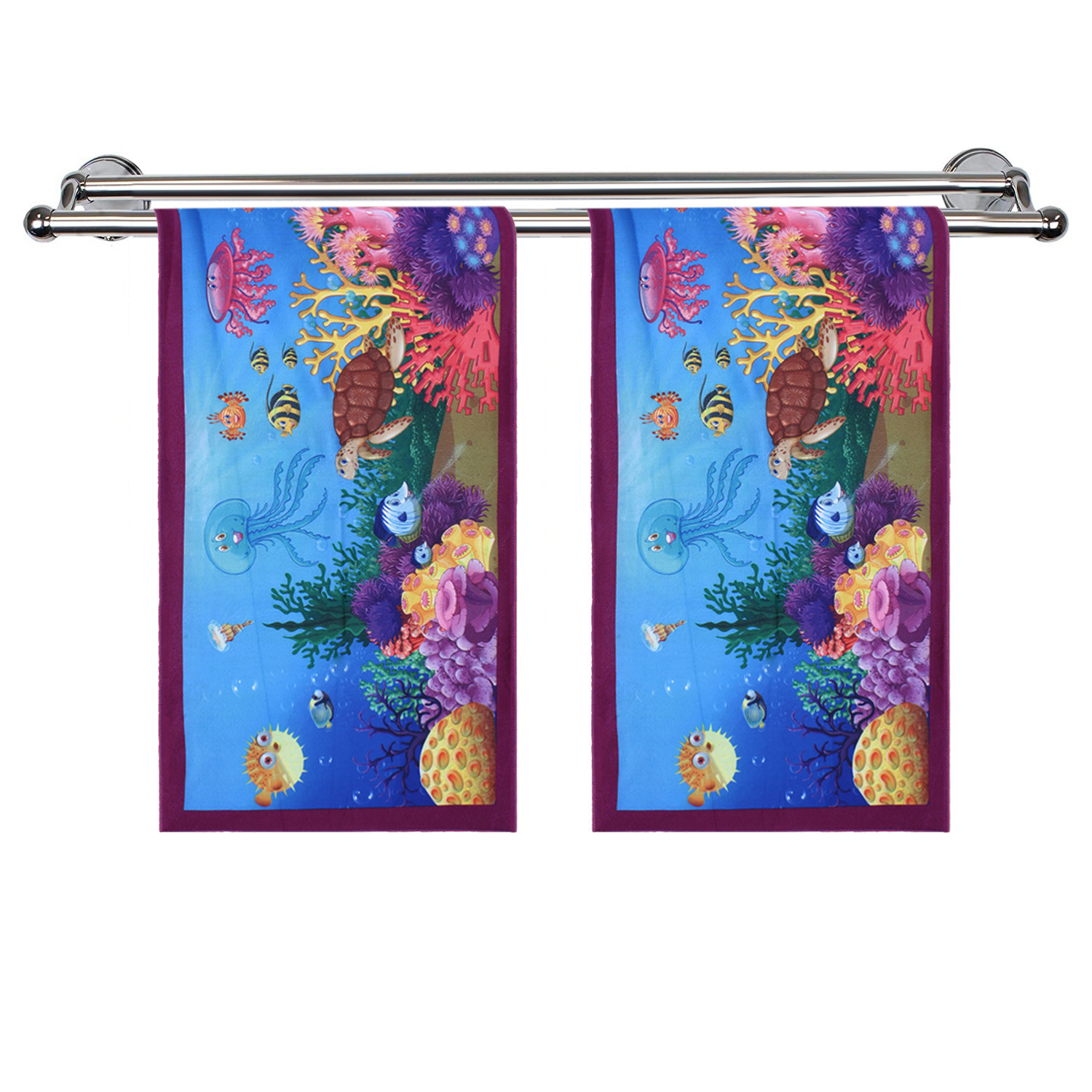 Kuber Industries Kids Bath Towel|Soft Cotton & Sides Stitched Baby Towel|Microfibered Super Absorbent Ocean Pattern Towel for Infants,Toddler,55x26 Inch (Dark Blue)