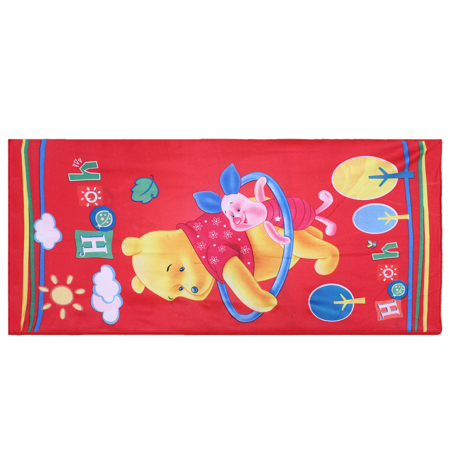 Kuber Industries Kids Bath Towel|Soft Cotton & Sides Stitched Baby Towel|Microfibered Winnie the Pooh and Piglet Pattern Toddler Towel,55x26 Inch (Red)