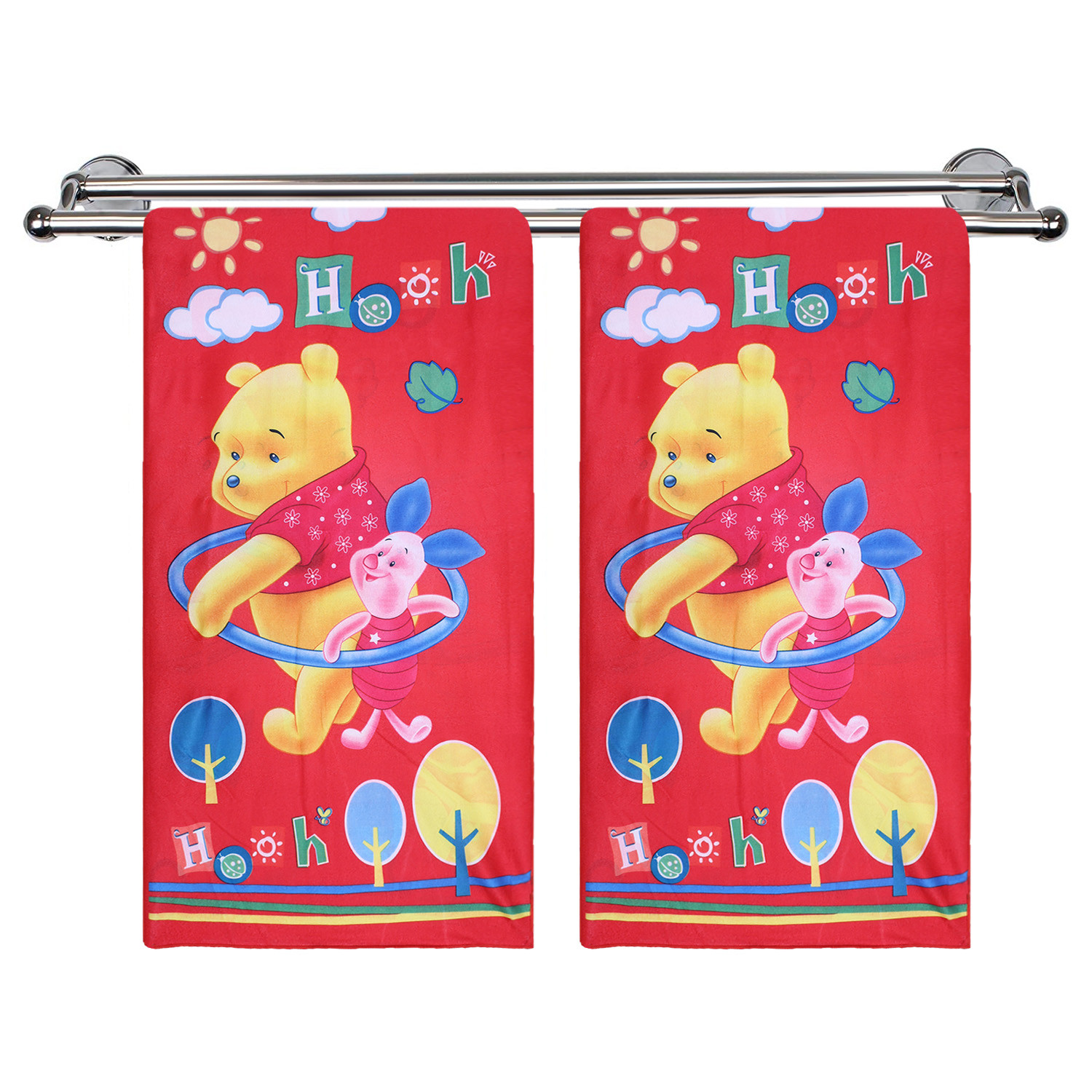 Kuber Industries Kids Bath Towel|Soft Cotton & Sides Stitched Baby Towel|Microfibered Winnie the Pooh and Piglet Pattern Toddler Towel,55x26 Inch (Red)