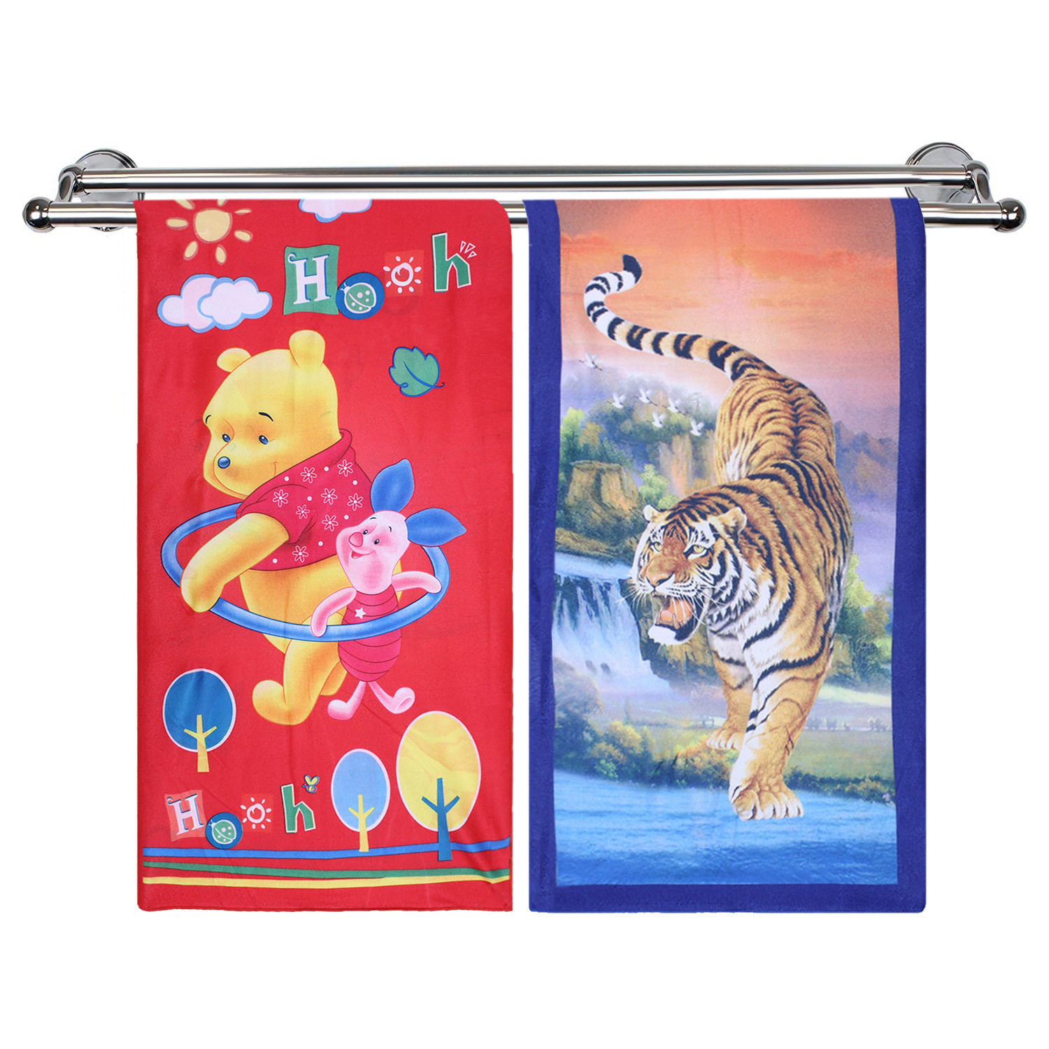 Kuber Industries Kids Bath Towel|Soft Cotton & Sides Stitched Baby Towel|Super Absorbent Pooh,Piglet & Tiger Print Towel Toddler,Pack of 2 (Multicolor)