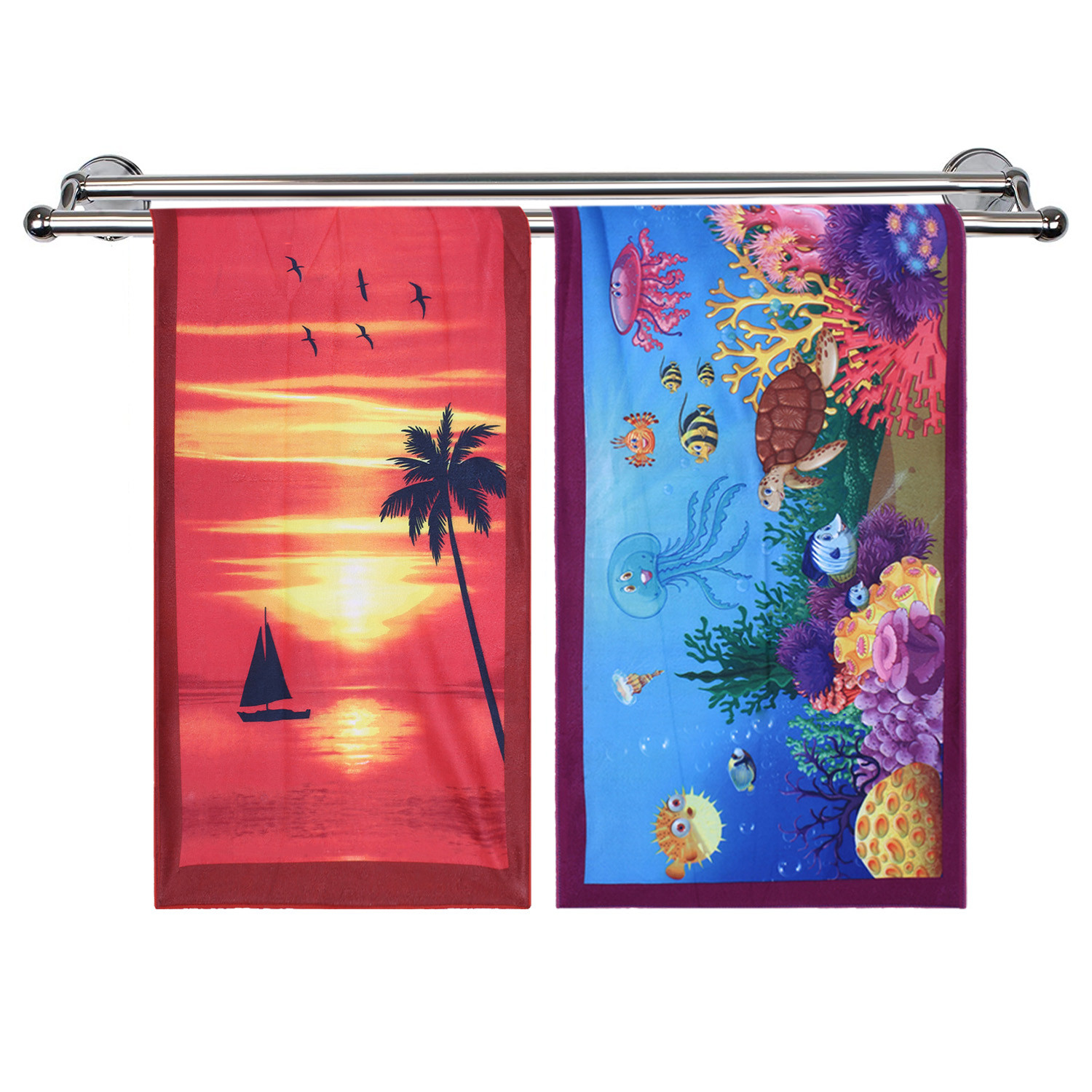 Kuber Industries Kids Bath Towel|Soft Cotton & Sides Stitched Baby Towel|Super Absorbent Sunrise & Ocean Print Towel for Infants,Pack of 2 (Multicolor)
