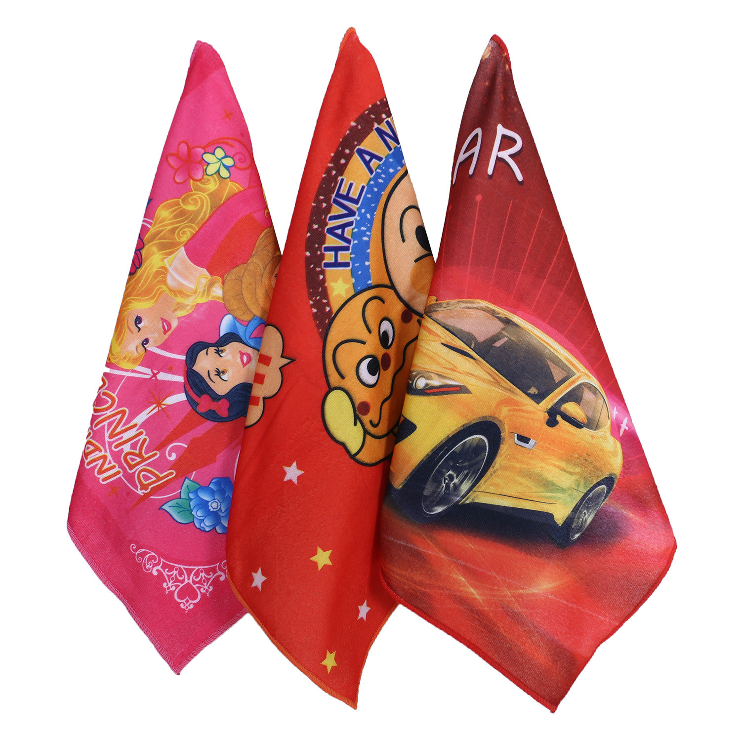 Kuber Industries Kids Bath Towel|Soft Cotton Newborn Baby,Toddlers Bathing Cloth|Super Soft Princess,Team Babloo & Car Print Towel for Infants,Pack of 3 (Multicolor)