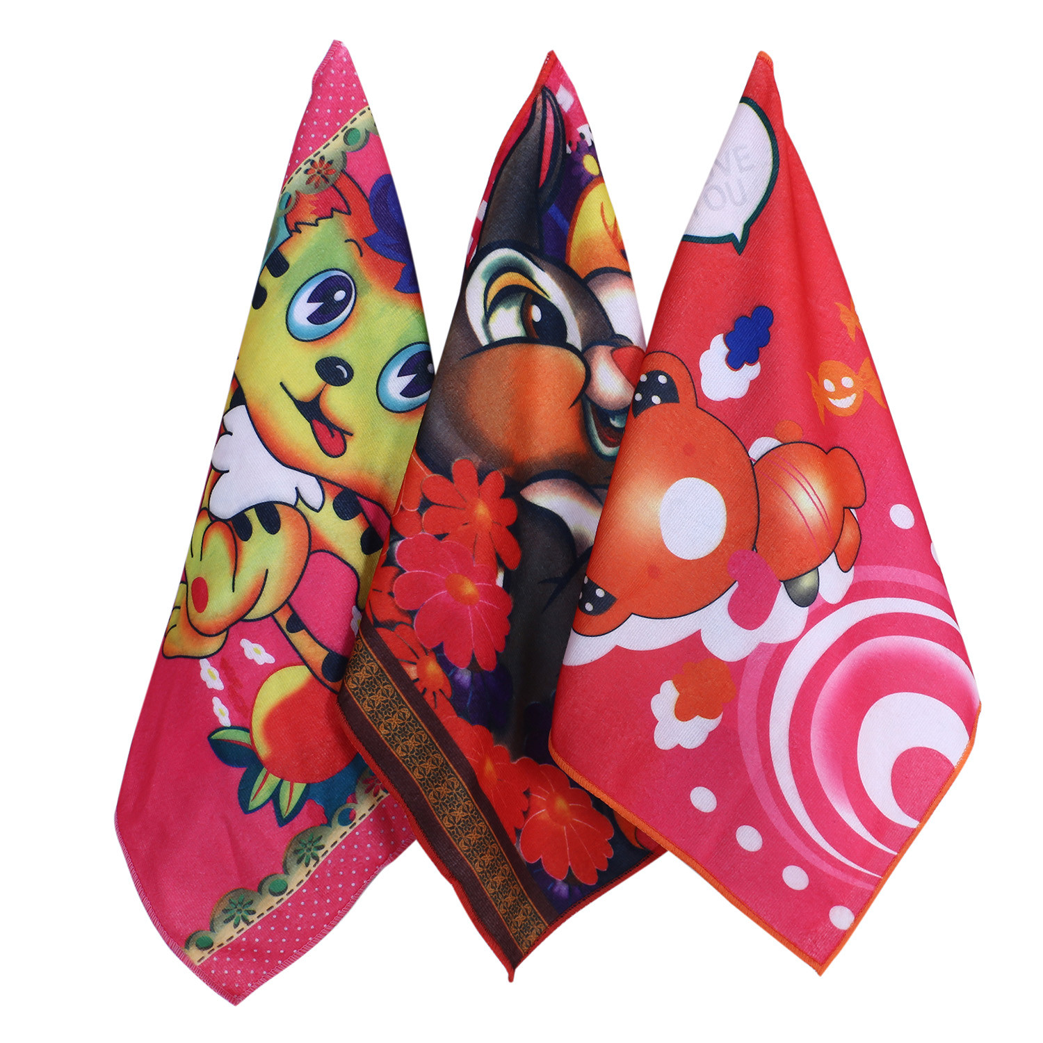 Kuber Industries Kids Bath Towel|Soft Cotton Newborn Baby,Toddlers Bathing Cloth|Super Soft Rabbit,Cat & Teddy Print Towel for Infants,Pack of 3 (Multicolor)