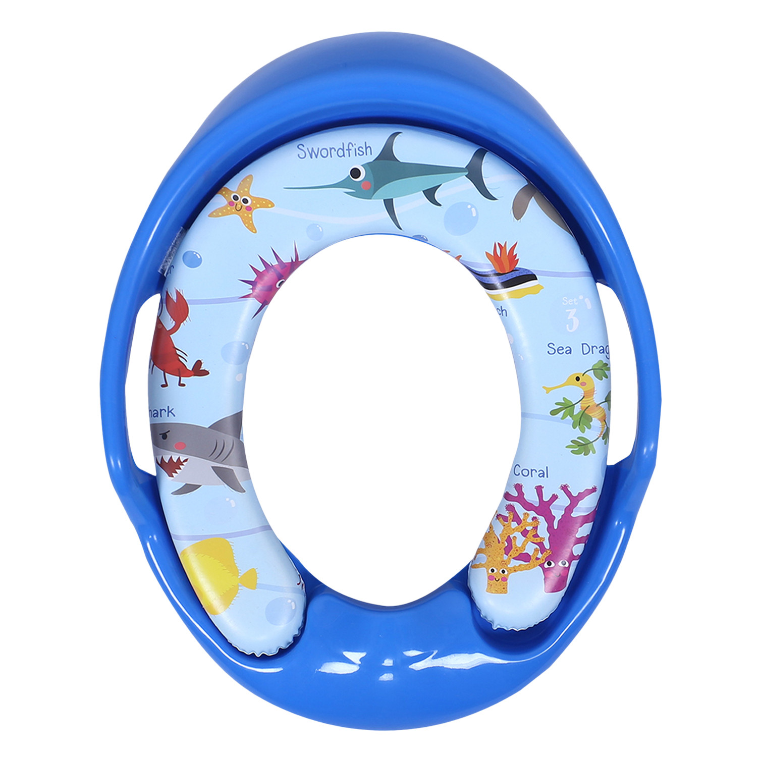 Kuber Industries Kids Potty Seat  Plastic Cushioned Potty Seat  Kids Toilet Seat with Handle  Potty Training Seat for Kids  Cushioned Toilet Stand for Kids  Blue