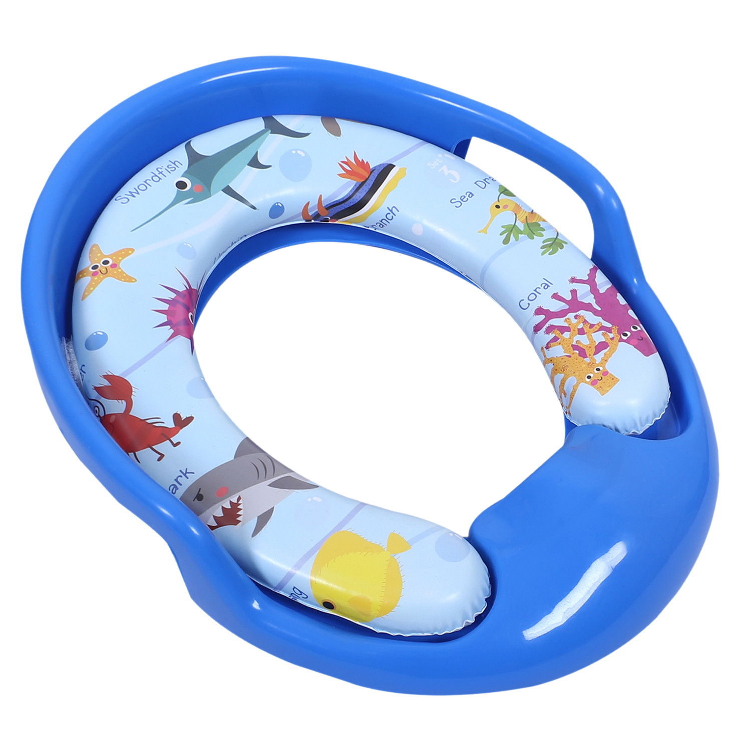 Kuber Industries Kids Potty Seat | Plastic Cushioned Potty Seat | Kids Toilet Seat with Handle | Potty Training Seat for Kids | Cushioned Toilet Stand for Kids | Blue