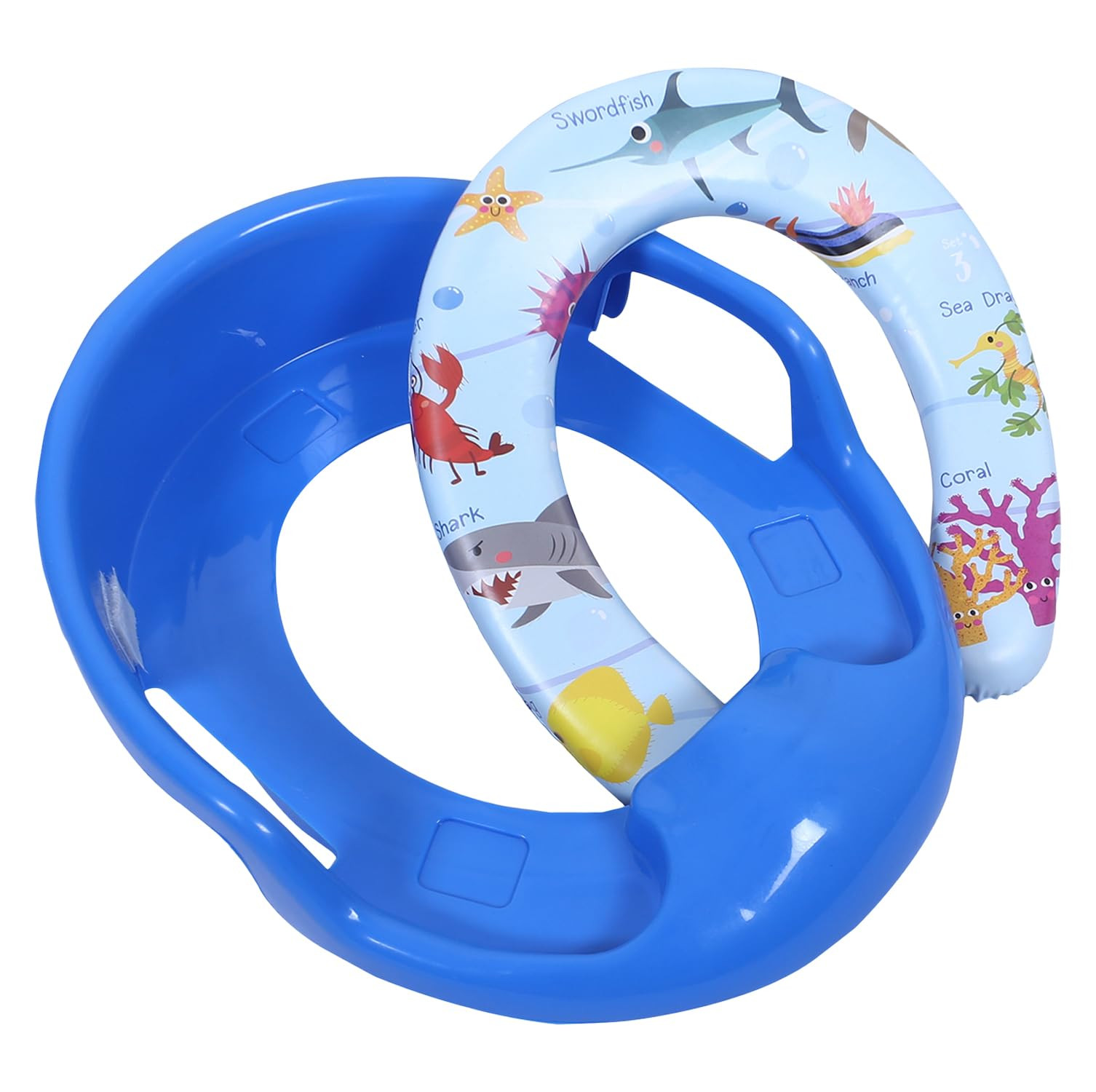 Kuber Industries Kids Potty Seat  Plastic Cushioned Potty Seat  Kids Toilet Seat with Handle  Potty Training Seat for Kids  Cushioned Toilet Stand for Kids  Blue