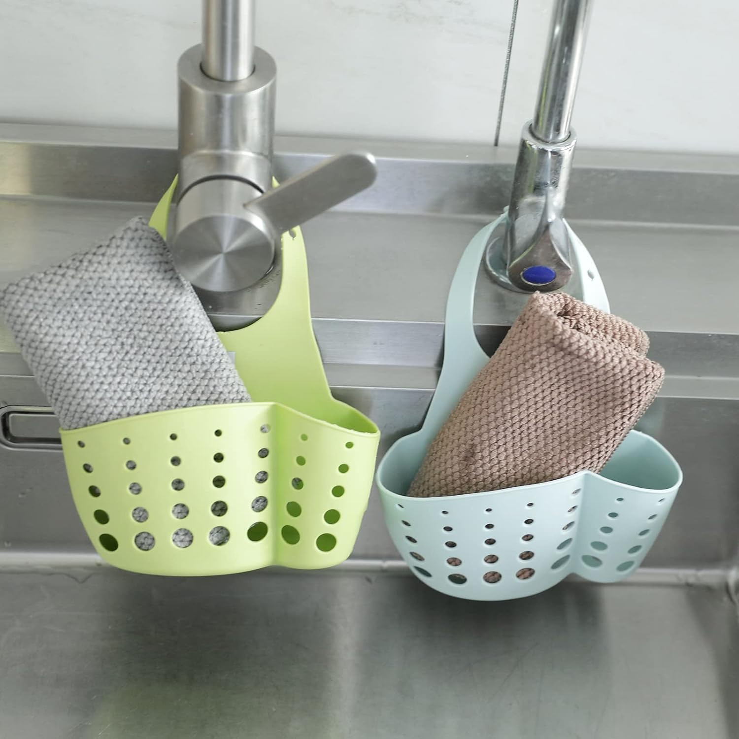 Kuber Industries Kitchen & Bathroom Organizer|Multipurpose Basket Shelf For Kitchen & Bathroom|Premium TPR|Adjustable Snap Fastener|Non-Toxic & Odor-less|Flexible & Durable|Smart Drainage Holes|Pack of 2|TM15008|Multicolor