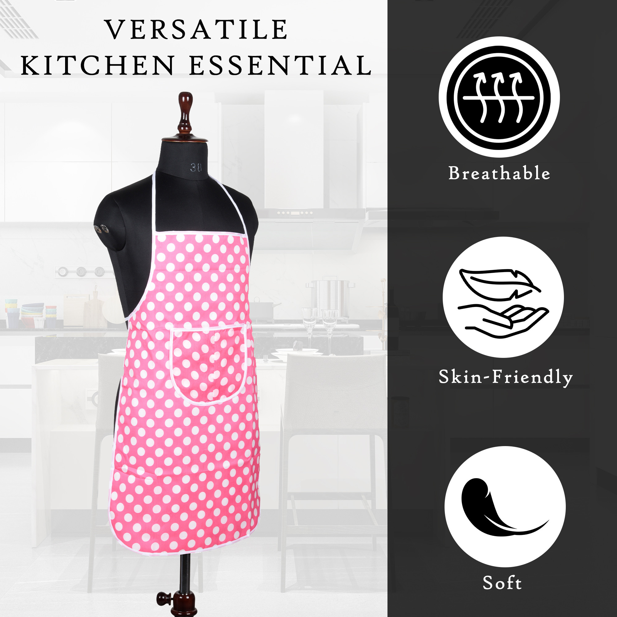 Kuber Industries Kitchen Apron  Apron for Chef  Cooking Apron for Men  Apron for Restaurant  Waterproof Apron  Front Pocket Cooking Cloth  Kitchen Dress for Women  Dot  Pink